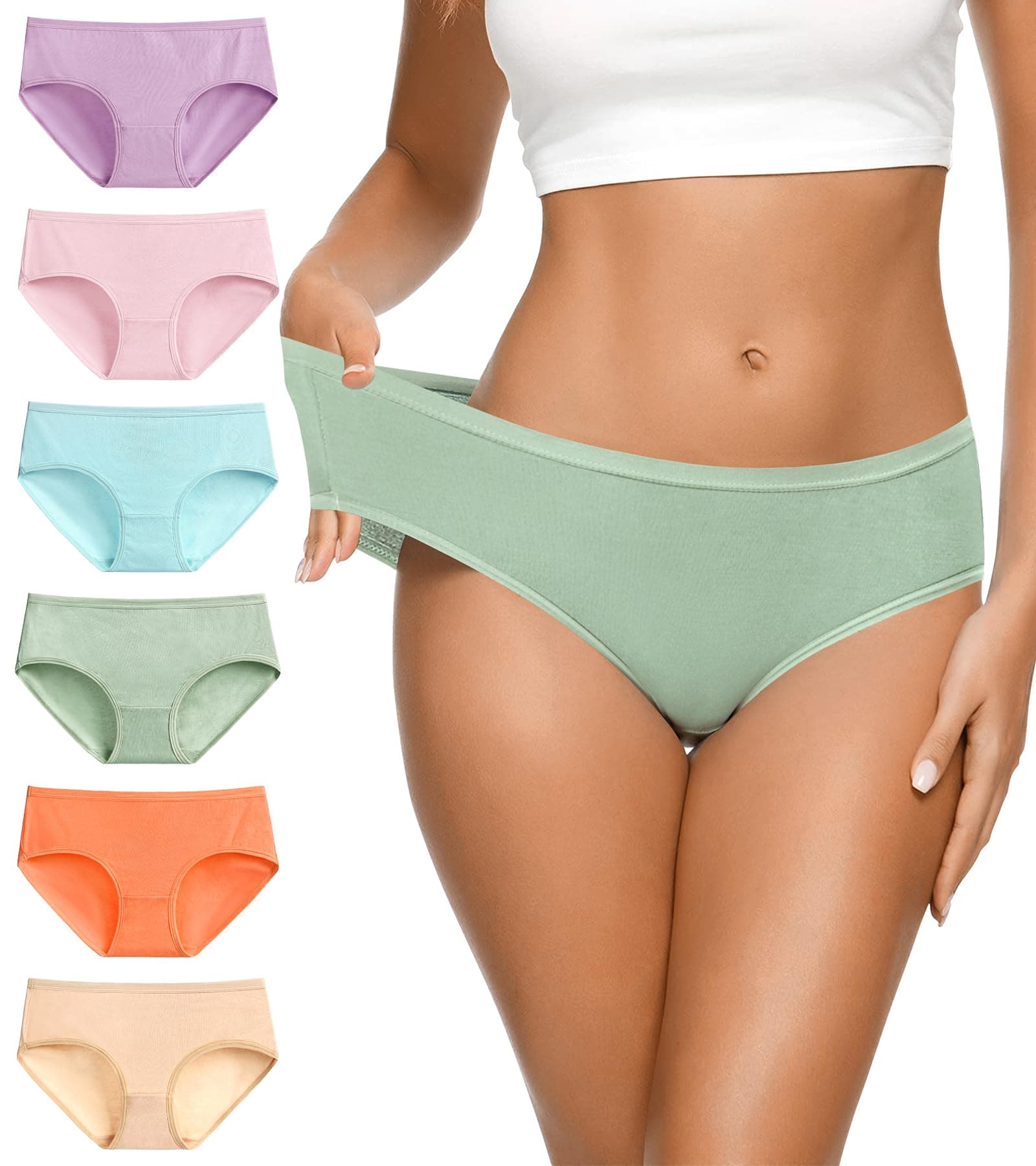 Eiggam Women's Cotton Bikini Panties,High-Cut Full Coverage Stretch Cool Underwear for Women