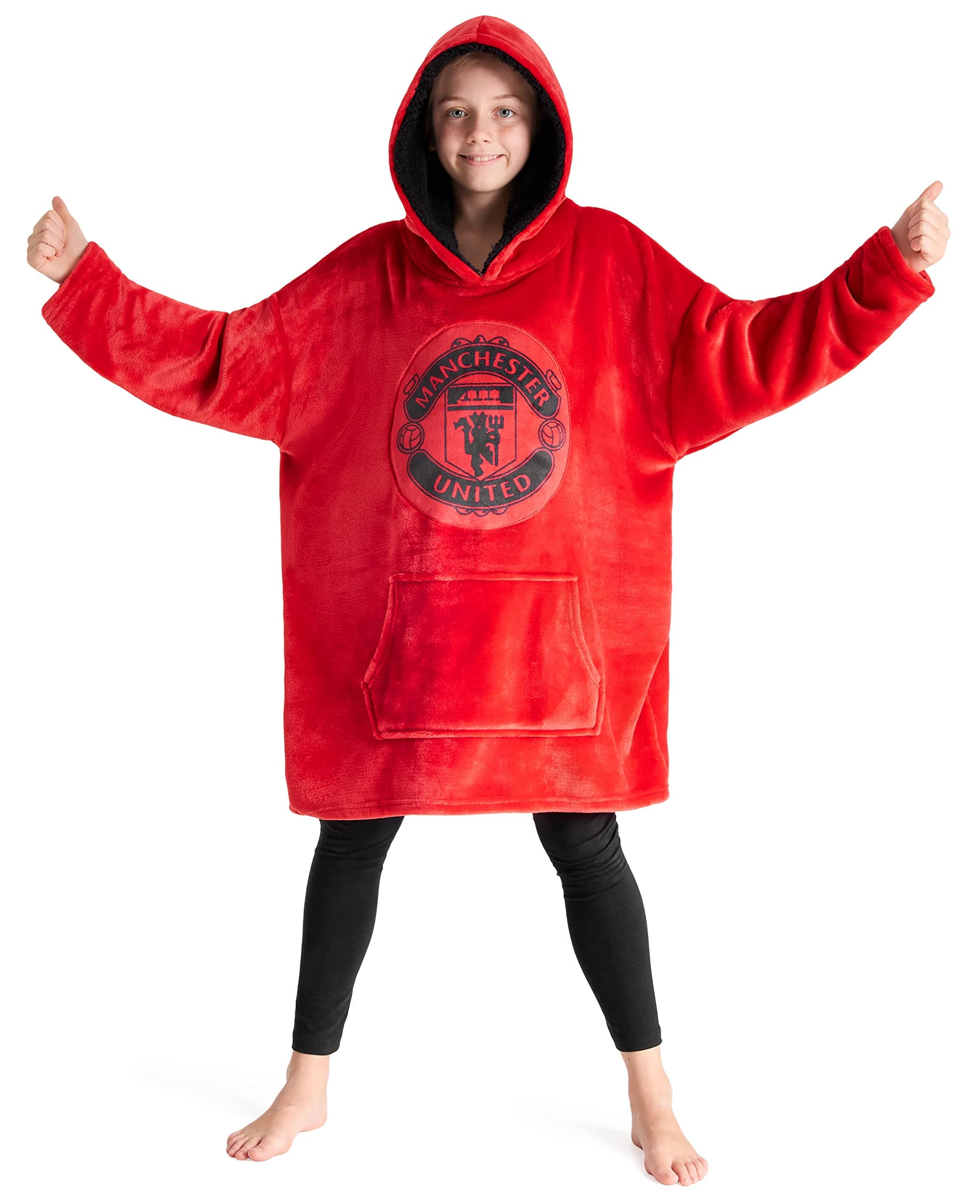 Manchester United F.C. Boys Oversized Fleece Hoodie, Hooded Poncho, Cosy Loungewear - Gifts for Boys