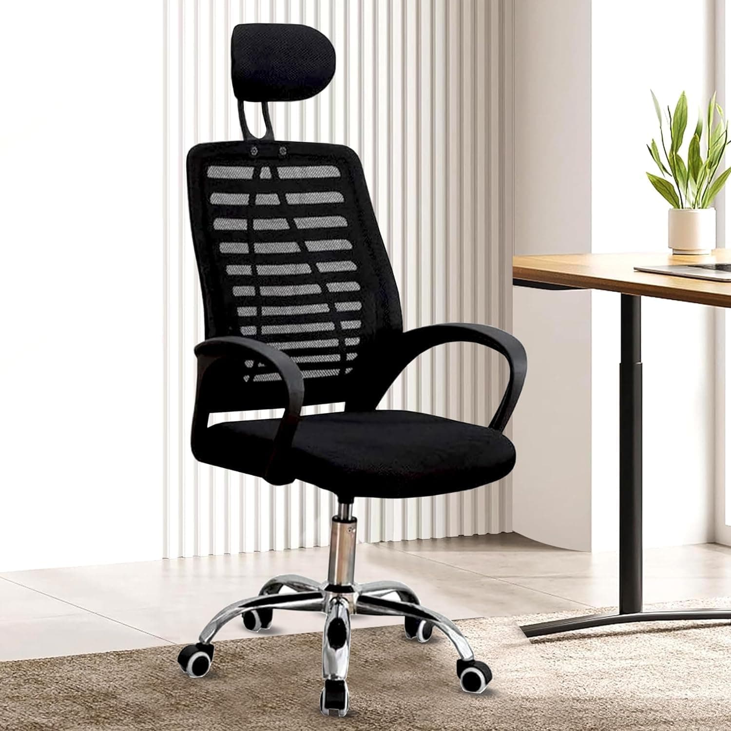 Casa Copenhagen,Mesh Office Desk Chair,Rocking Chairs Ergonomic Computer Chair Adjustable High with Headrest and Comfortable Armrest Swivel Chair - Charcoal Black & Black Handle