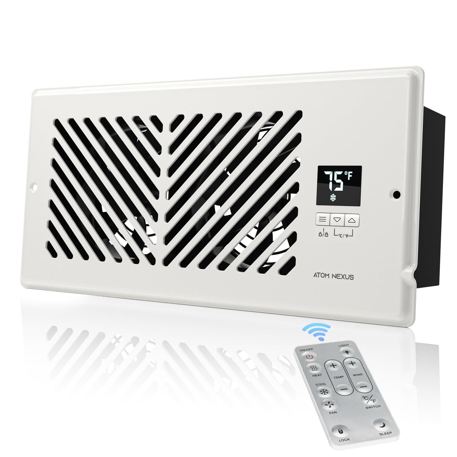 Register Booster Fan for 4”x10” Vents (Fits 3.9-4.25" W x 9.73-10.25" L), Smart Vent Booster Fan with Thermostat & Remote Control, 10-Speed Control Heating Cooling AC Vent Fan