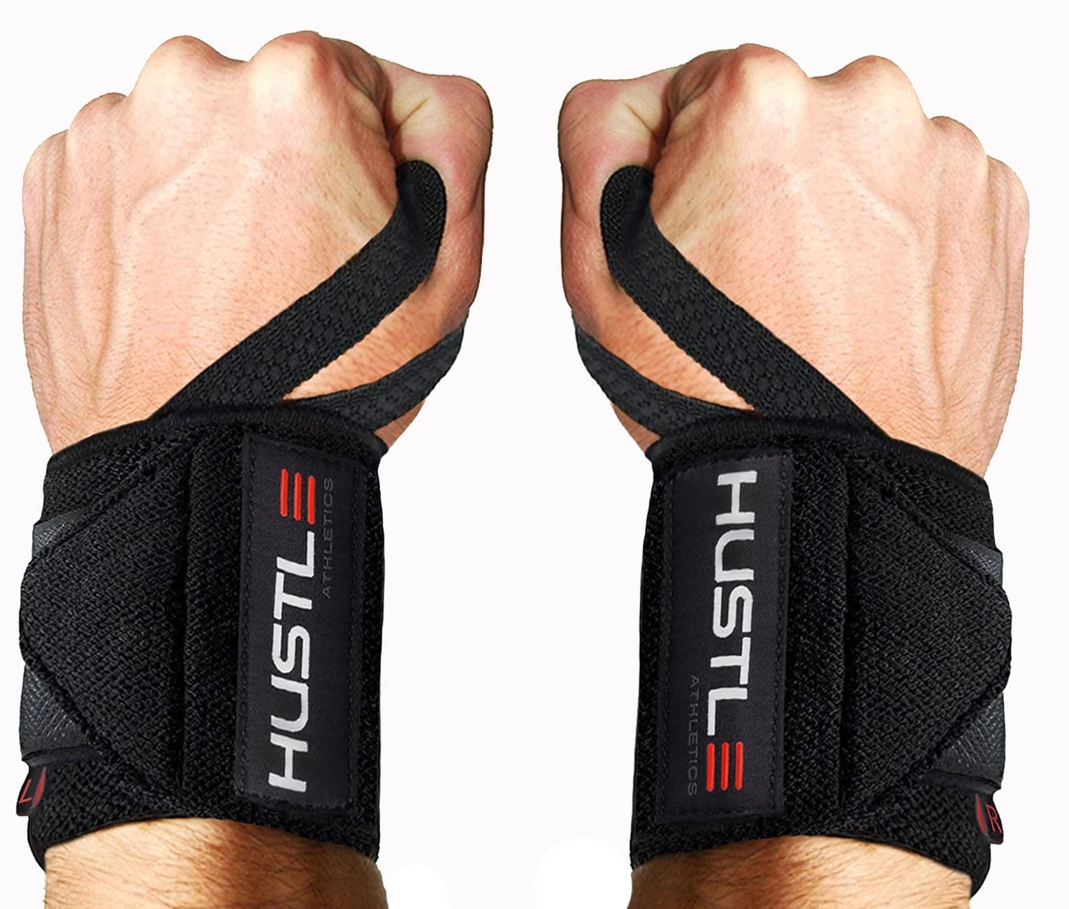 Hustle Athletics Wrist Wraps for Weightlifting - 18" & 12" Premium Wrist Support Weight Lifting Wraps to Lift Heavier & Train Harder - Heavy Duty Powerlifting & Bench Press Gym Straps for Men & Women