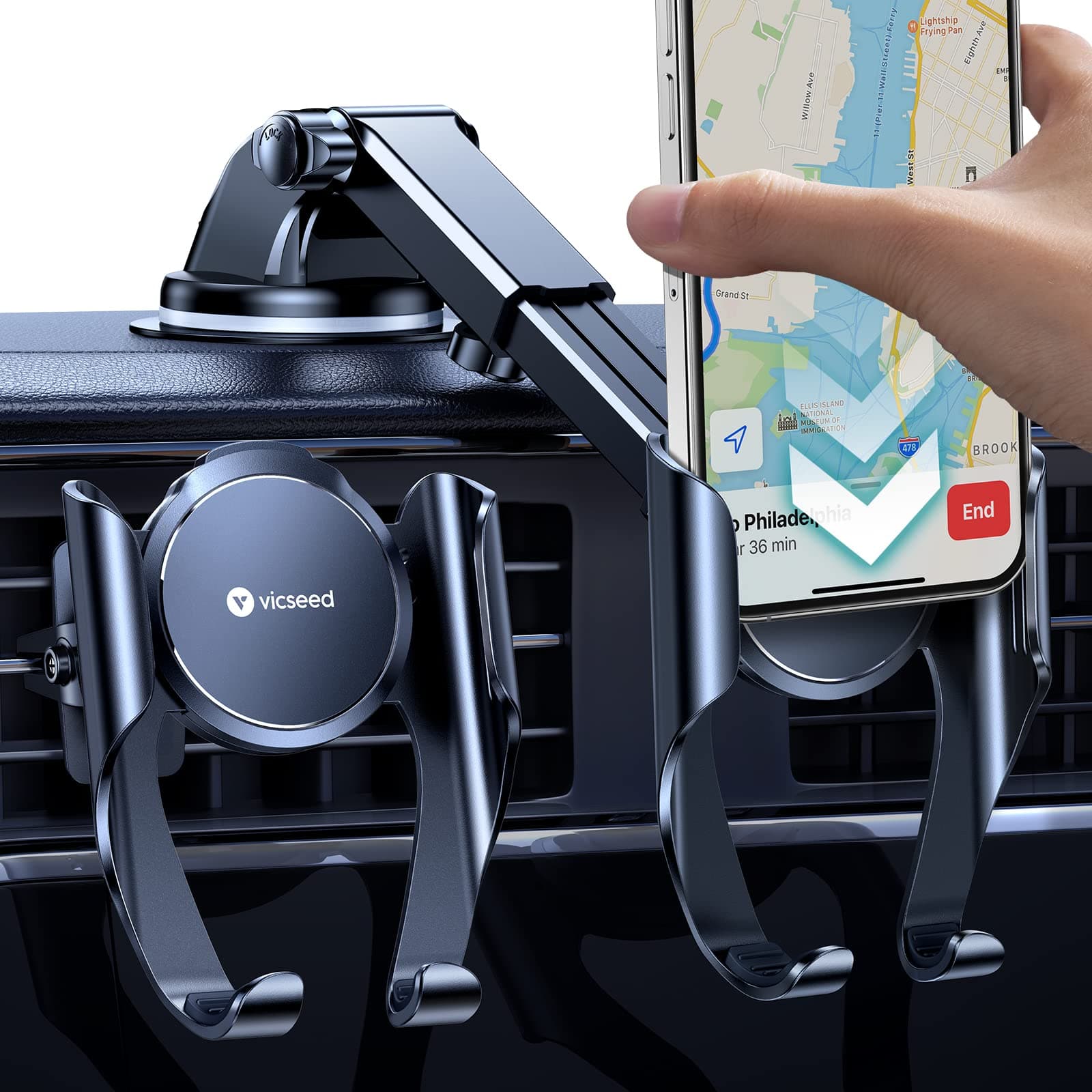 VICSEED [Pro Ver3.0 Phone Mount for Car [Easiest Operation] [Powerful Suction] Hands Free Car Phone Holder Mount Dashboard Windshield Air Vent Universal Car Phone Mount Fit iPhone All Phones