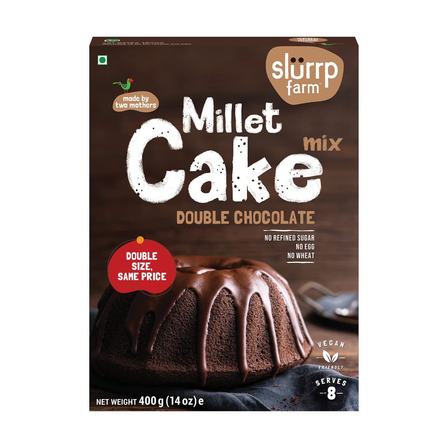 Slurrp Farm Chocolate Cake Mix | Vegan, Wheat Free, Made with Gluten Free Millets, Dairy Free, 400g