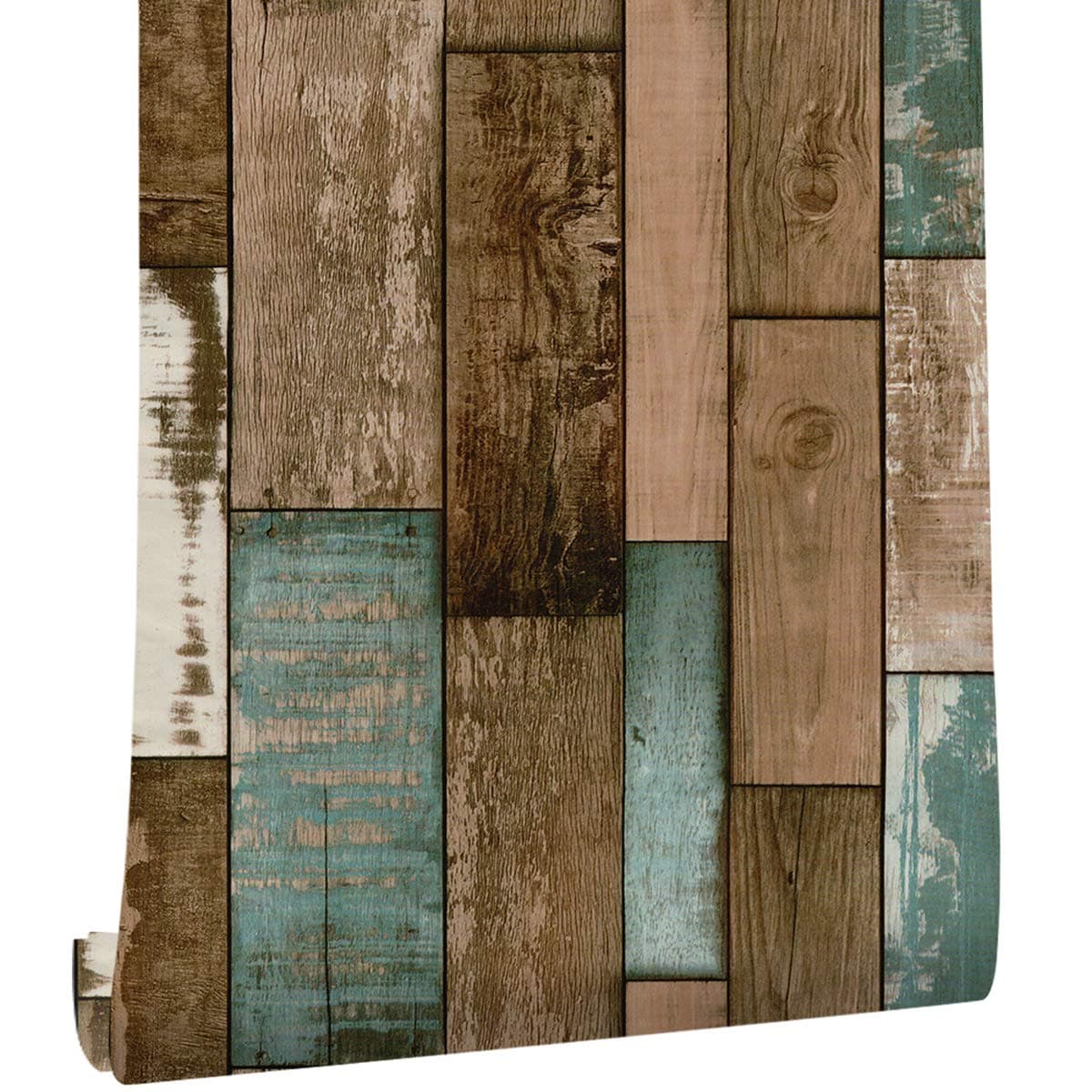 Wood Wallpaper Peel and Stick Dark,Reclaimed Wood Grain Dark Contace Paper,Removable Decorative Barn Self-Adhesive Bedroom Vintage Blue/Brown 1.48ft x 9.84ft/Roll