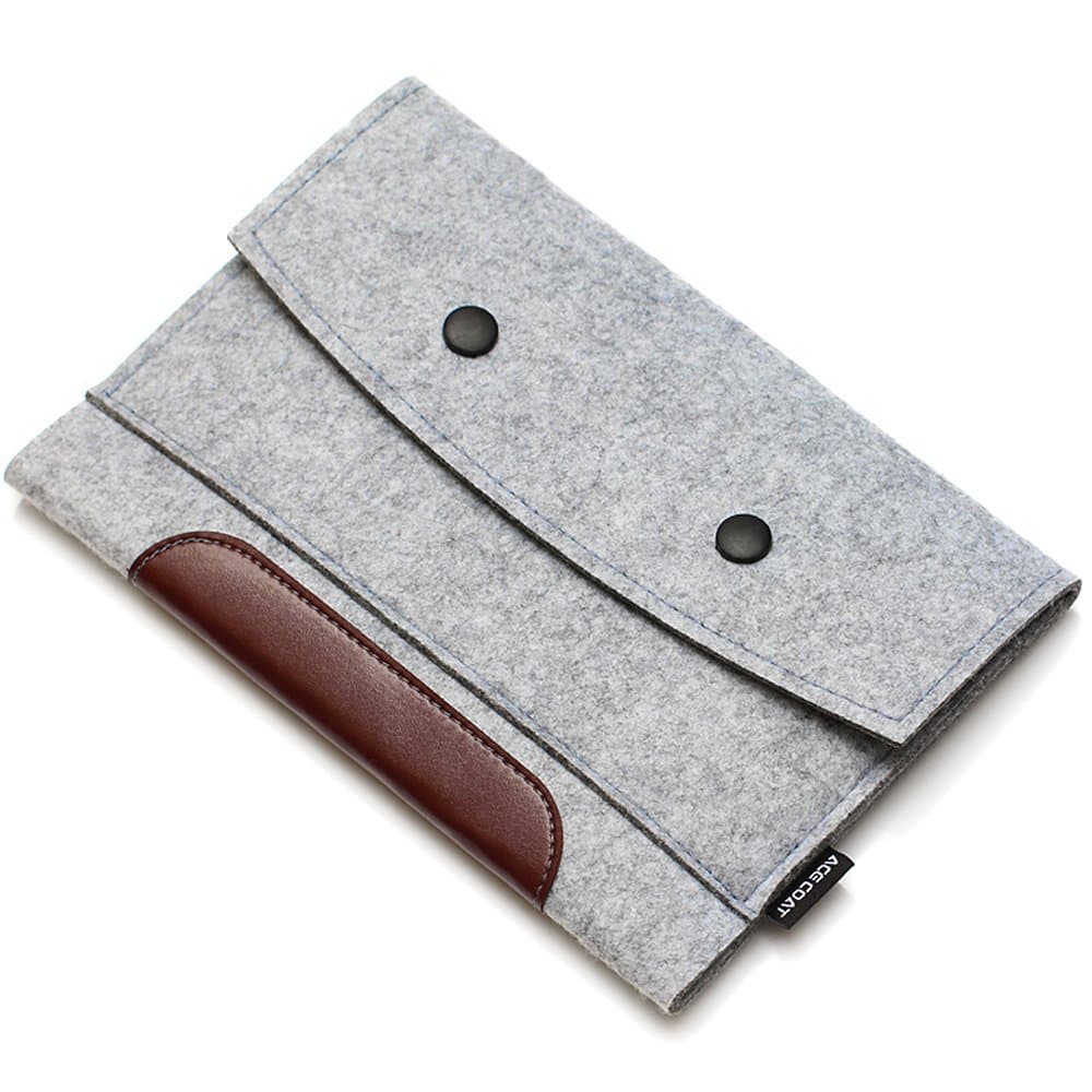 ACECOAT Deluxe Lightweight Felt Carrying Protective Button Laptop Sleeve Case Pouch Cover Bag for 12.9 Inch iPad Pro and 13-13.3 Inch MacBook Air/MacBook Pro Retina (12.9-13.3 Inch, Light Gray)