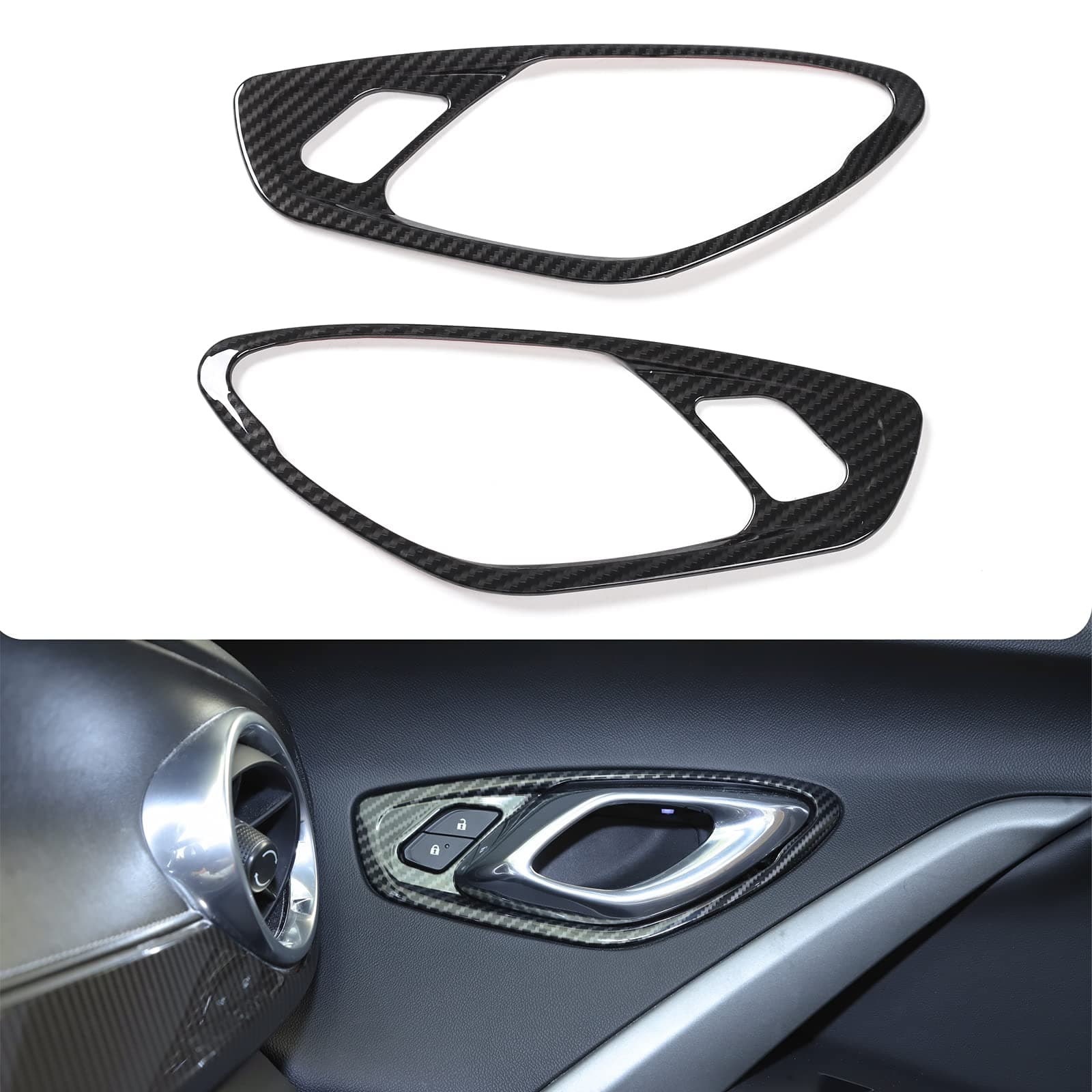Carbon Fiber Door Inner Grab Handle Cover Frame ABS Decor Trim Interior Accessories Compatible with Chevrolet Camaro 2017 2018 2019 2020 2021 2022