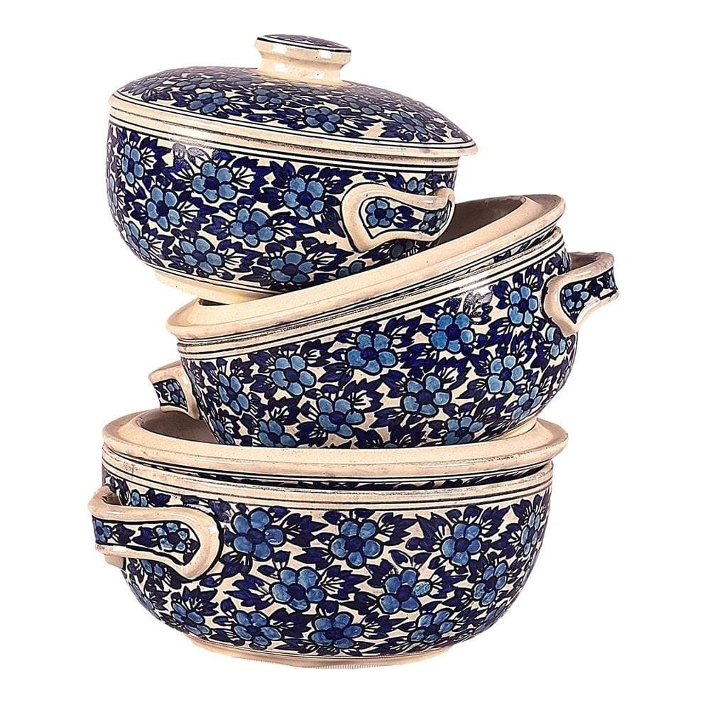 Craftghar Ceramic Serving Casserole Set of 3 | Serving Bowls With Lids (Set of 3)| 100% Microwave Safe | Sky Blue 3 Serve Casserole Set  (1250 ml, 900 ml, 600 ml)