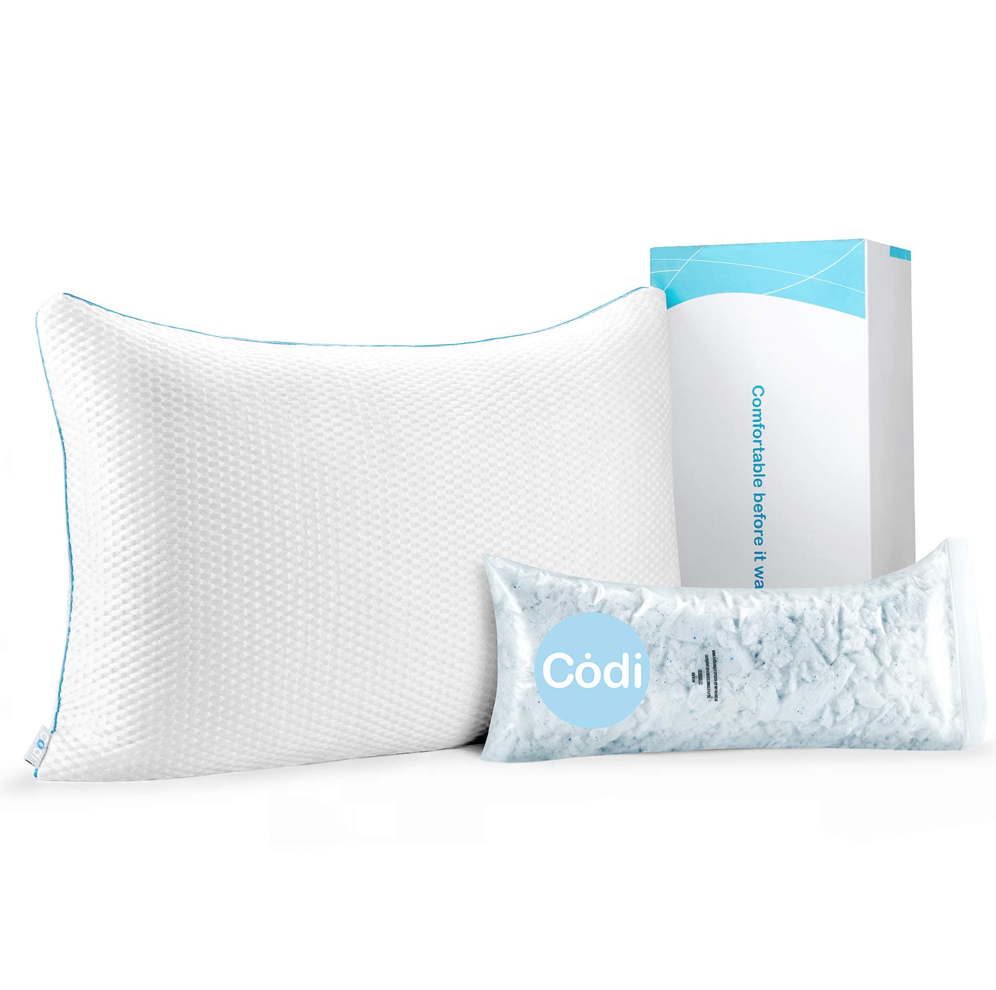 Codi Adjustable Shredded Memory Foam Pillows for Sleeping | Cool Gel Infused | Soft or Firm, Good for Neck Pain and Headaches | Back, Side Sleeper Pillow | CertiPUR-US Certified