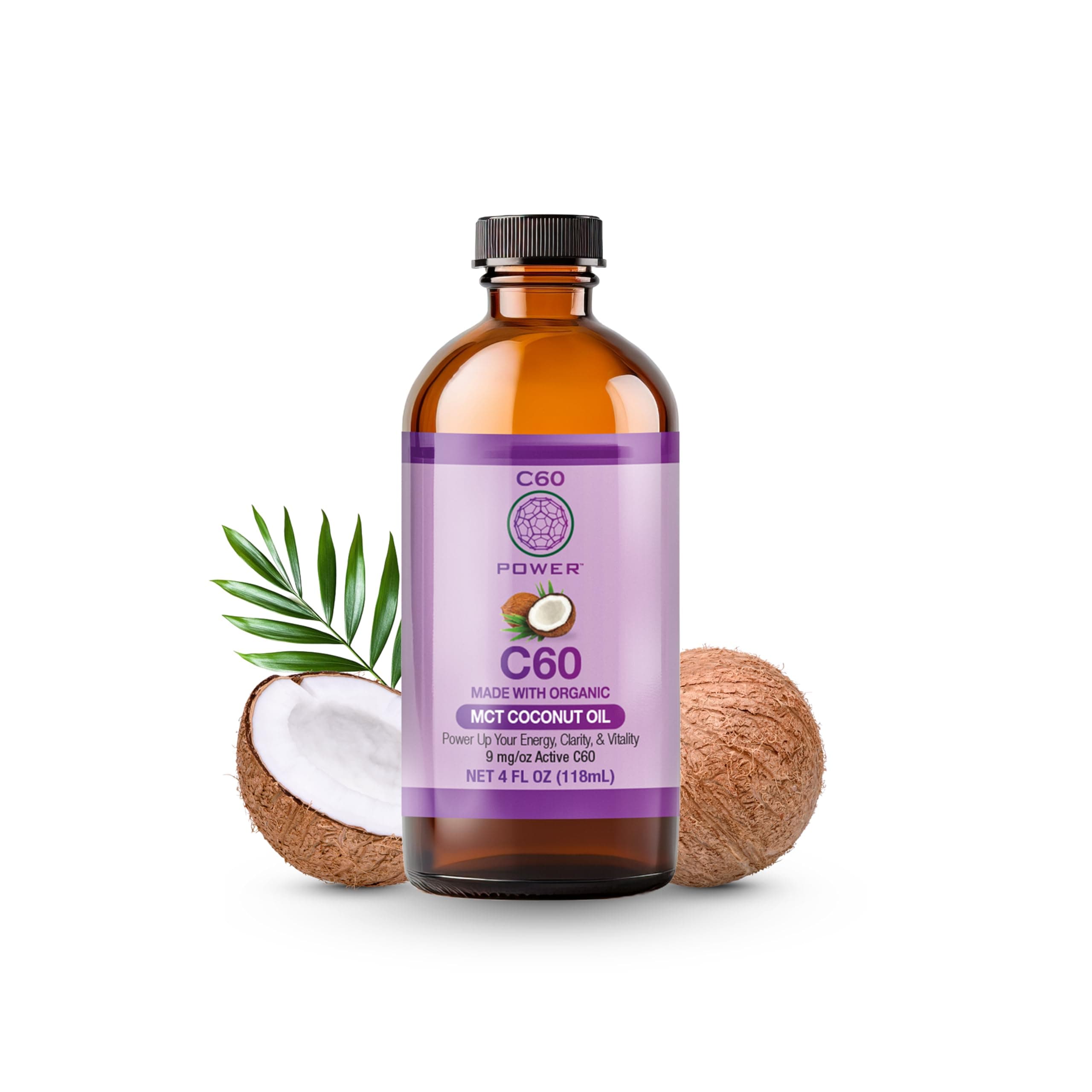 C60 Purple Power C60 In Organic Mct Coconut Oil - Natural Wellness & Antioxidant Support For Men & Women, 99.99% Pure Carbon Fullerenes, Promotes Energy, Mental Clarity, & Stamina - 4 Fl Oz Bottle