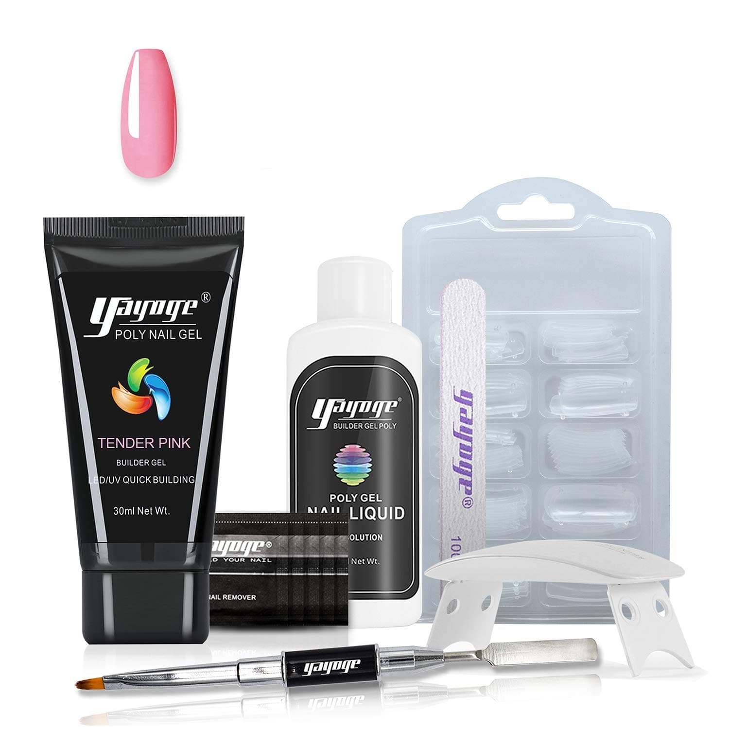 Yayoge Poly Gel Nail Kit With Lamp 30ml Tender Pink Poly Gel Set Kit Poly Gel Nail Extension Set With Slip Solution All In One French Set Beginner Kit