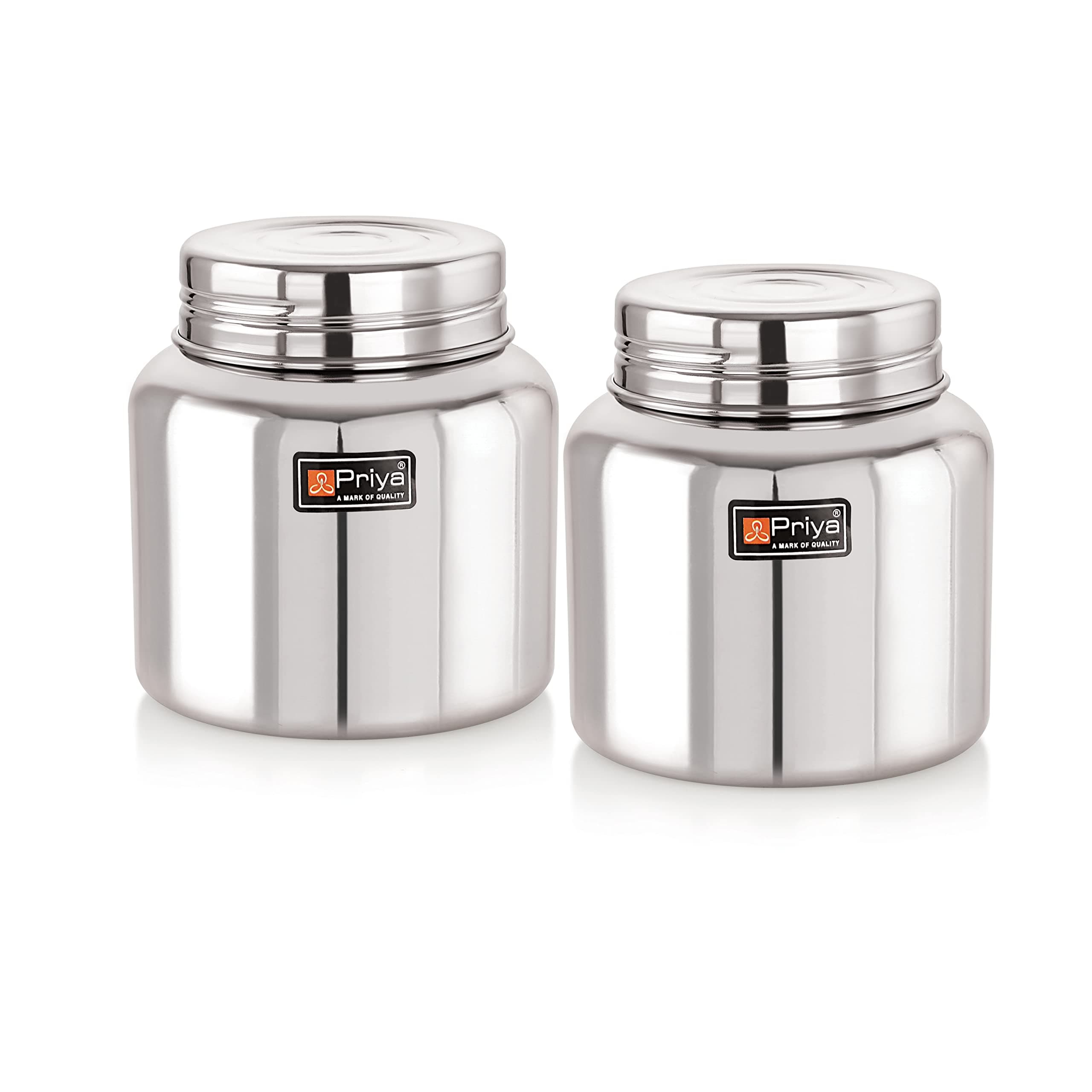 Priya Stainless Steel Jar/Dabba/Canister for Kitchen Storage – 850ml, Thread Style Fitting, Airtight, Rust-Resistant, Durable Container for Spices, Grains, Snacks – Silver Finish
