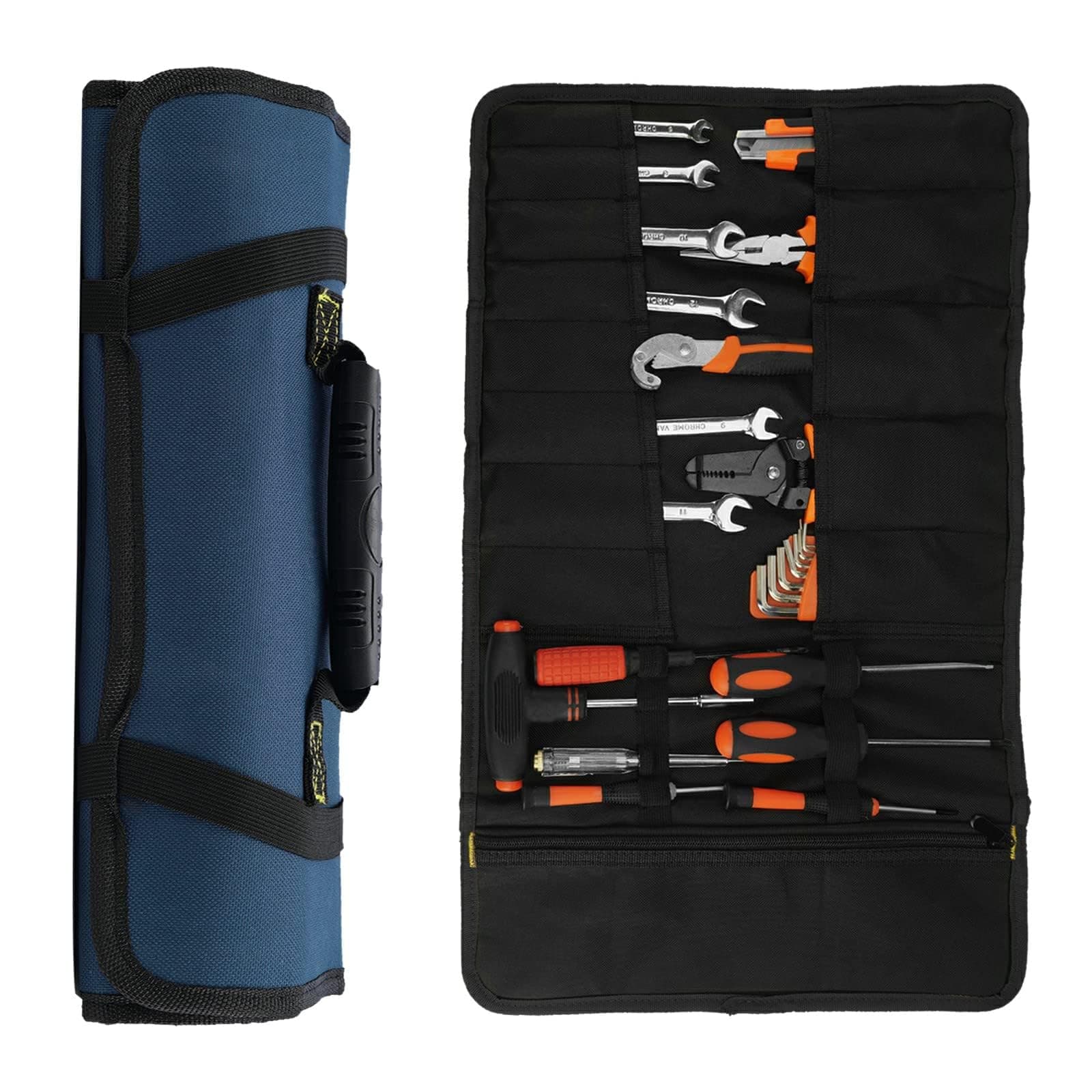 13 Pockets Tool Roll Wrench Roll Pouch, Tarp Wrench Roll Organizer, Portable Tool Pouch for Electrician, Plumber, Carpenter, or Mechanic