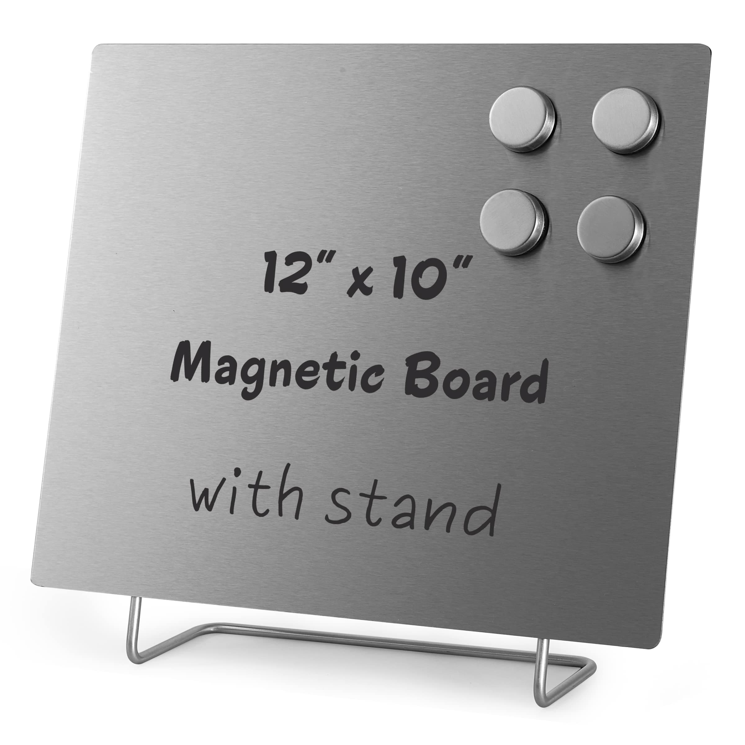Large Magnetic Bulletin Board – Dry Erase Memo Board with Stand – Metal Easel for Magnet Display – 12x10 Inches + 4 Magnets