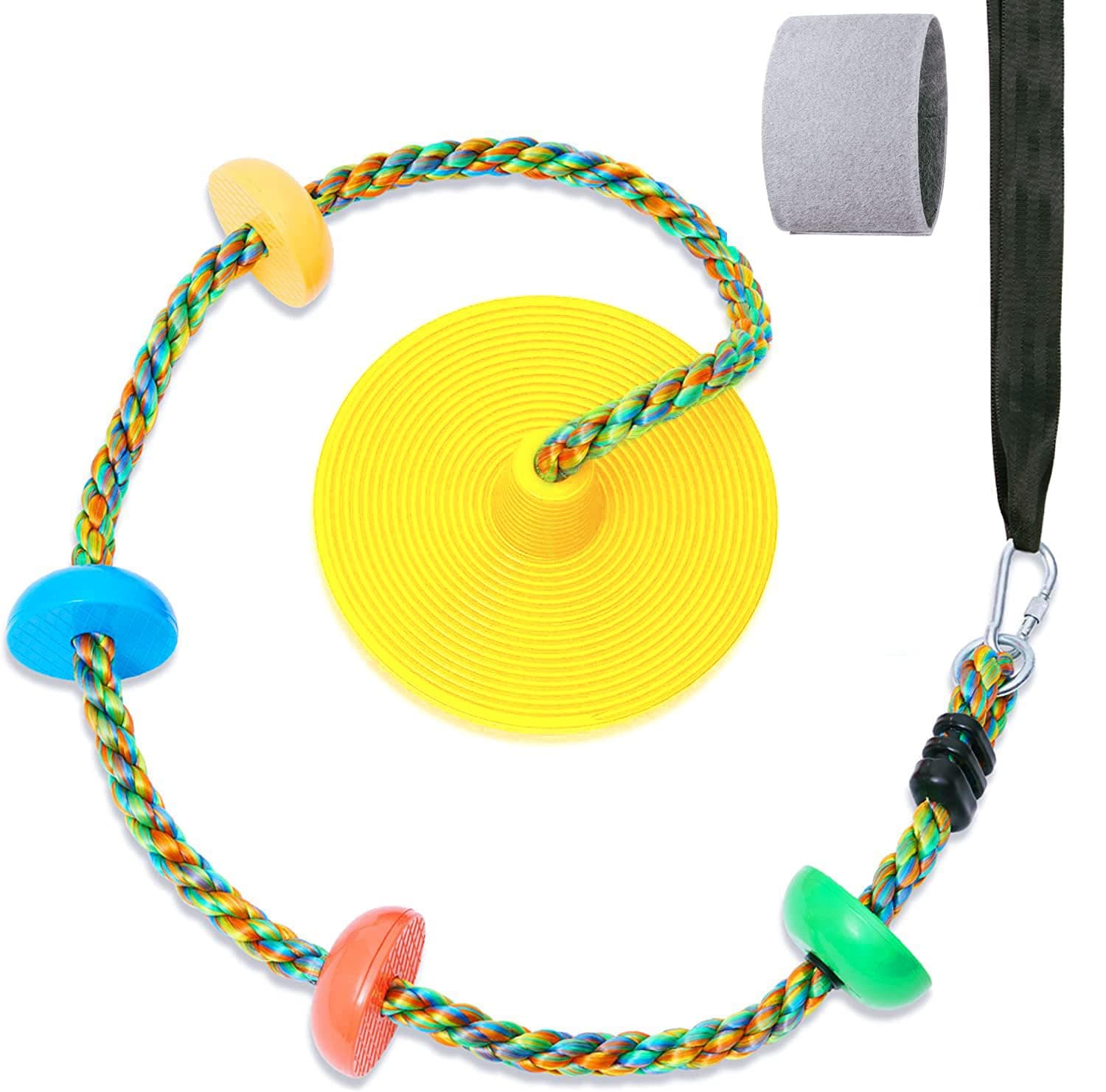 Fentin Tree Swing for Kids Backyard Single Disc Rope Climbing Swing Seat for Tree Indoor Outdoor Playground Swing Set Accessories with Thickening 4 Ft Strap-Yellow