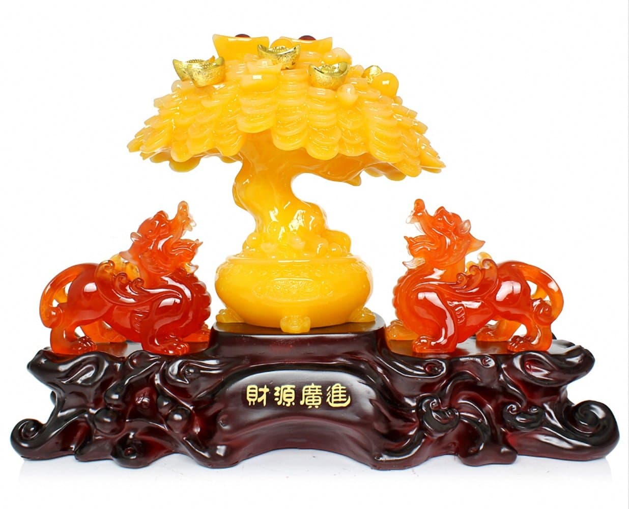 Wenmily Large Size Feng Shui Golden Money Tree and Pi Yao/Pi Xiu Wealth Porsperity Figurine, Best Housewarming Congratulatory Gift