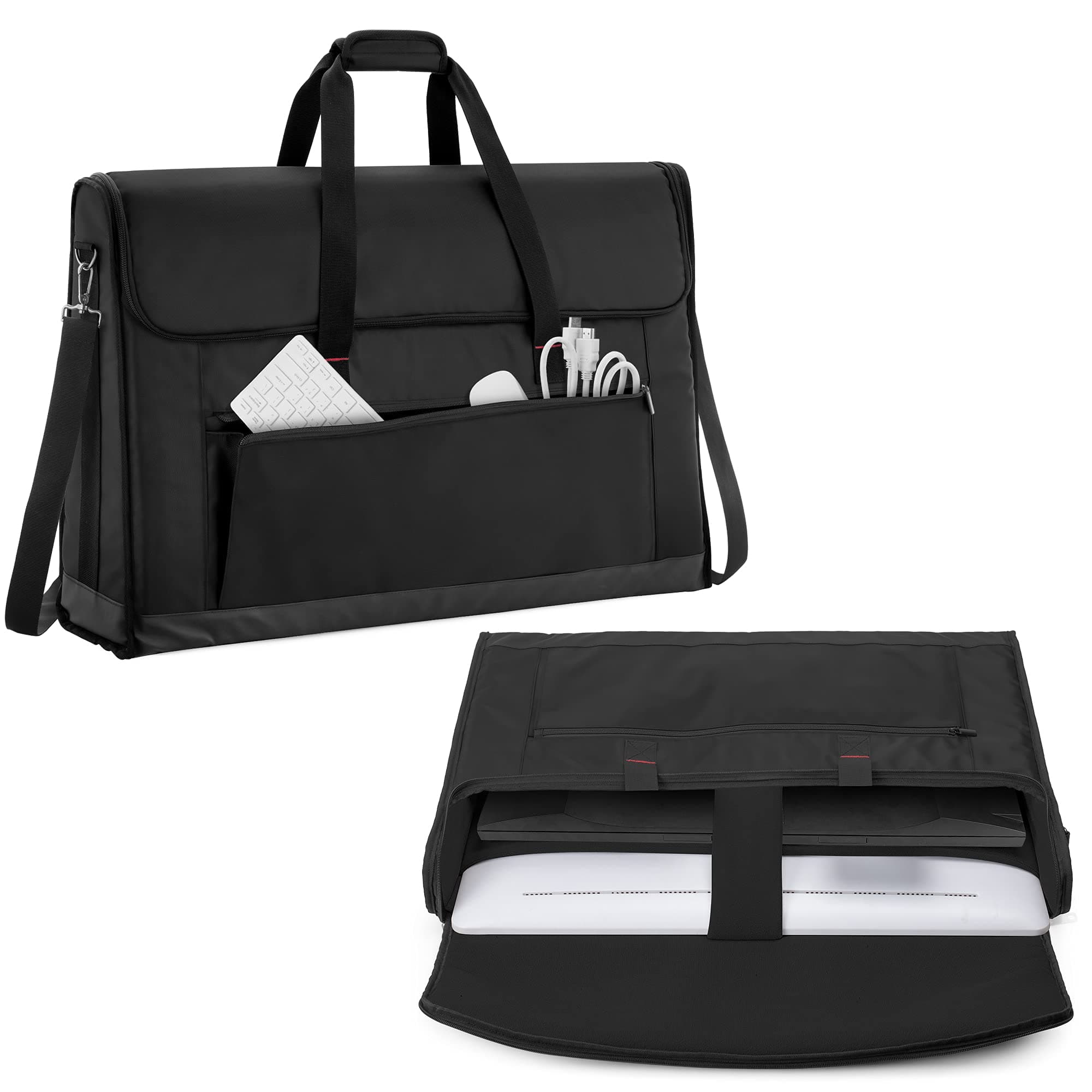 Monitor Carrying Case 24-27 Inch Padded Travel Bag Hold Up to 2 LCD Screens/TVs, Not Compatible with iMac, with Accessories Pocket, Shoulder Strap, PU Bottom, Black