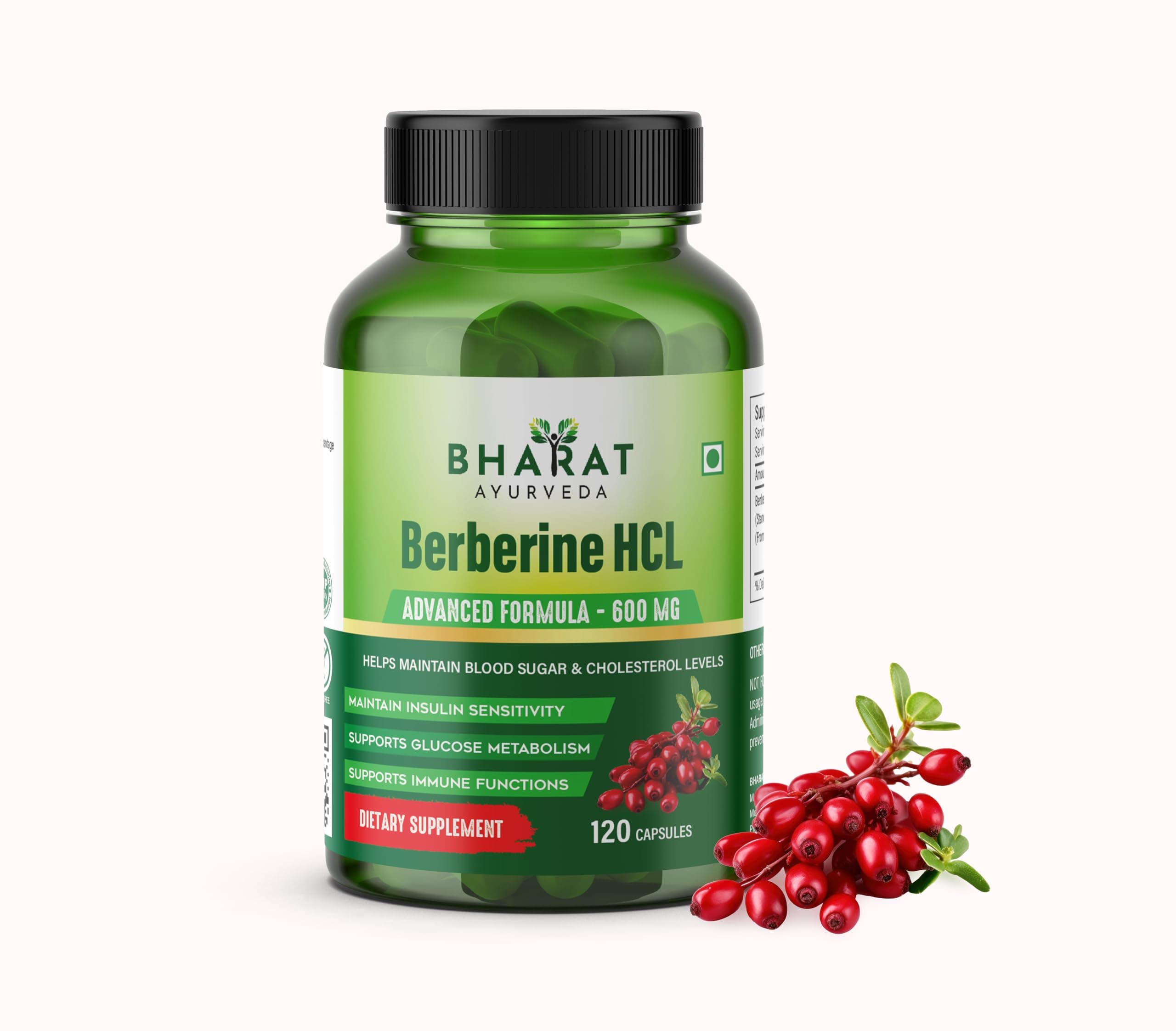 Berberine HCL 600mg 120 Capsules | Maintain Blood Sugar & Cholesterol level - (Pack of 1)