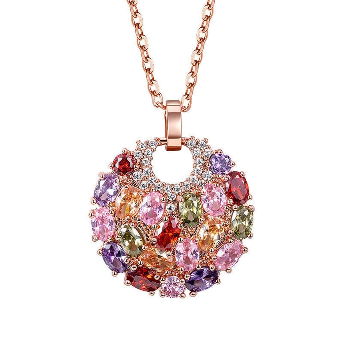 Crystal Colorized Cubic Zirconia Laminated Flower Pendant Necklace with 17.32+1.96 in Extender Chain for Women | Necklace extender | Crystal Necklace | Flower Necklace |Silver Multi Color Necklace