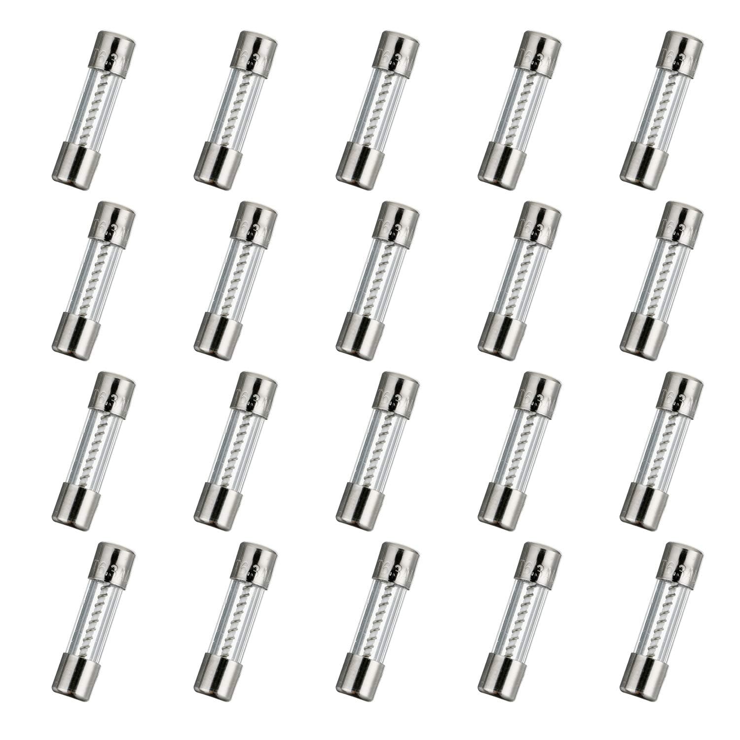 HUAREW T6.3AL250V 20 Pcs 5x20mm Slow Blow Glass Fuse 6.3A 250V 0.2 x 0.78 inch time delay Fuse