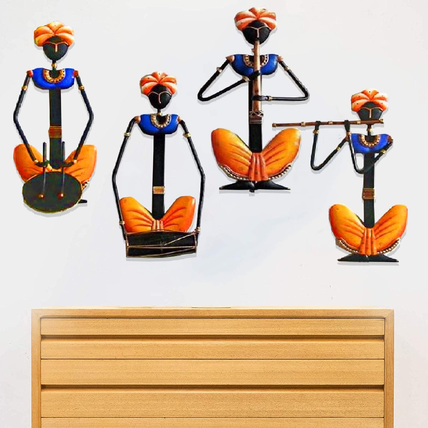 India Multicolor Set Of 4 Rajasthani Ladies Wall Hanging