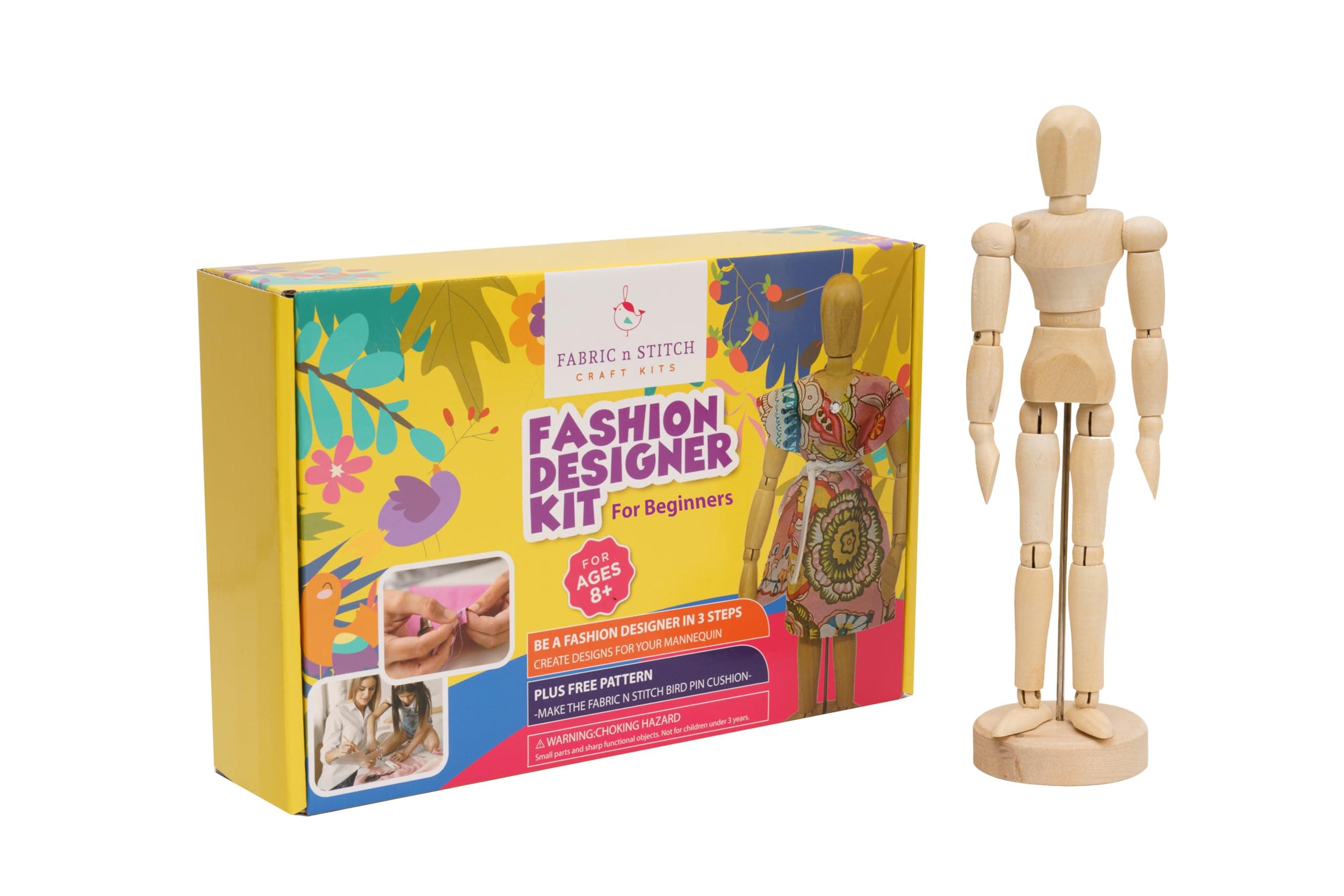 Fashion Designer Kits for Girls Ages 8+ Beginners Learn About Patterns, Draft & Re-Design Patterns, Sew & Be A Fashion Designer for The 8.5 in. Wood Mannequin. Sewing Kits for Kids 8-12