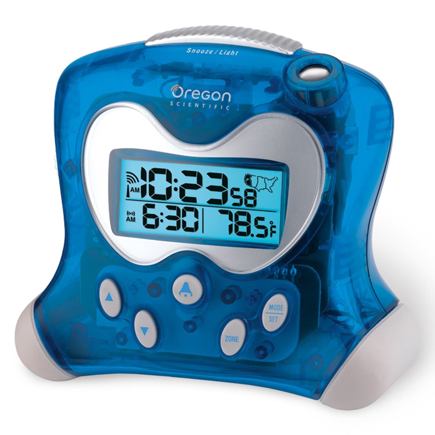 Oregon Scientific RM313PNA_BL Model RM313PNA Projection Atomic Alarm Clock, Indoor Thermometer, HiGlo Electro-luminescent Backlight, Crescendo Alarm with Snooze Function, Blue