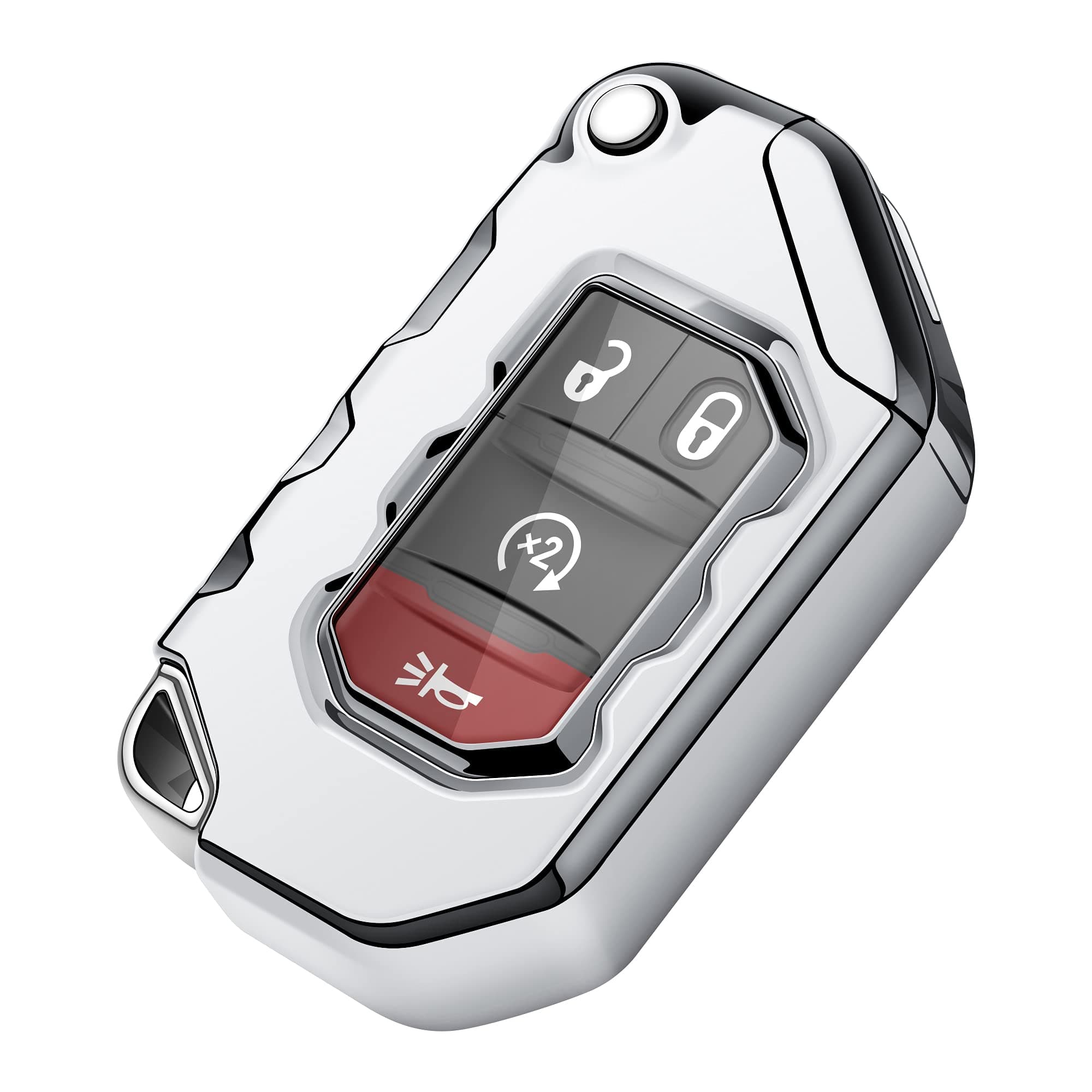 Tukellen for Jeep Key Fob Cover Premium Soft Full Protection Key Shell Key Case Compatible with 2020-2026 Gladiator JT Sahara JLU 2018-2026 Wrangler JL JLU Rubicon(Silver)