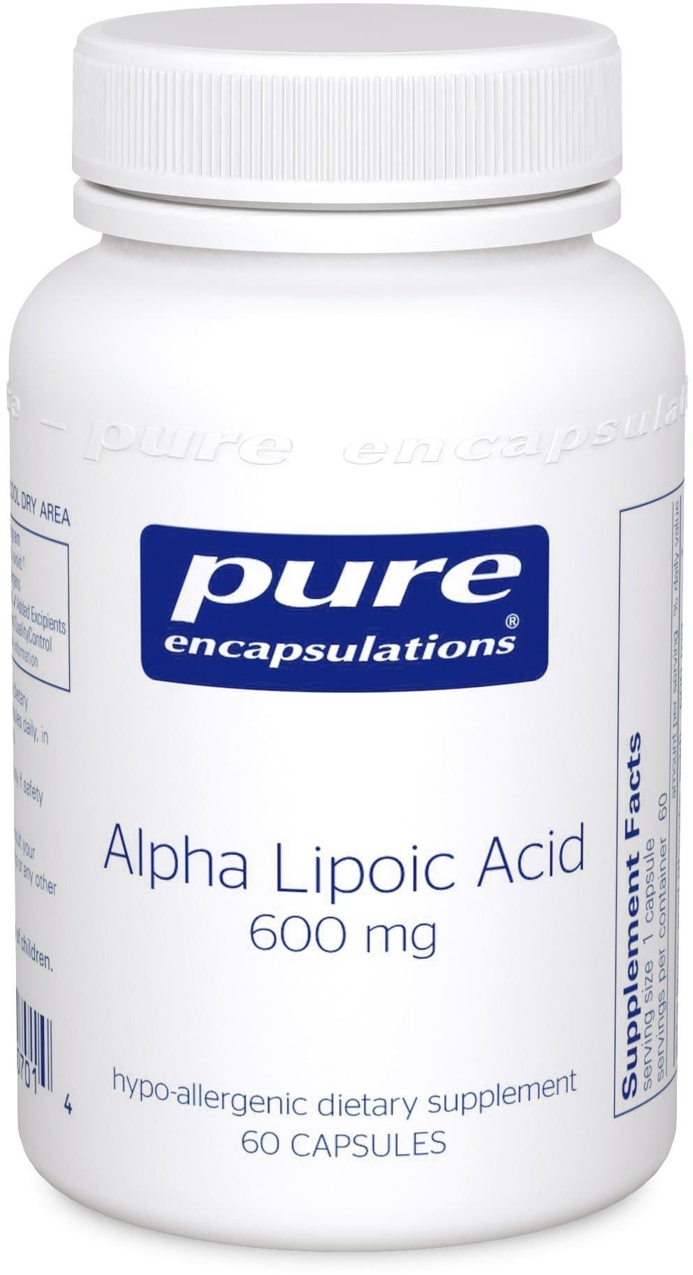 Pure Encapsulations - Alpha Lipoic Acid 600 mg. - Hypoallergenic Water- and Lipid-Soluble Antioxidant Supplement - 60 Vegetable Capsules