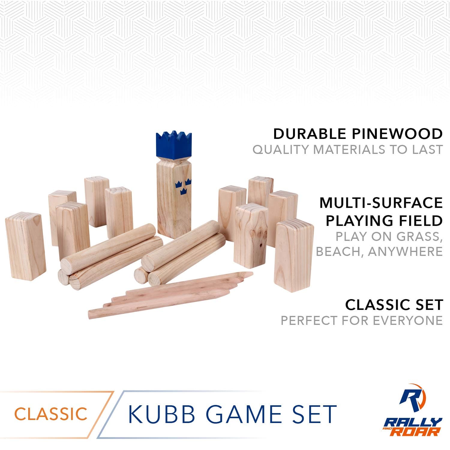 Rally and Roar Kubb Yard Game Set - Rubberwood or Pinewood - Fun, Interactive Outdoor Family Games - Durable Blocks with Travel Bag