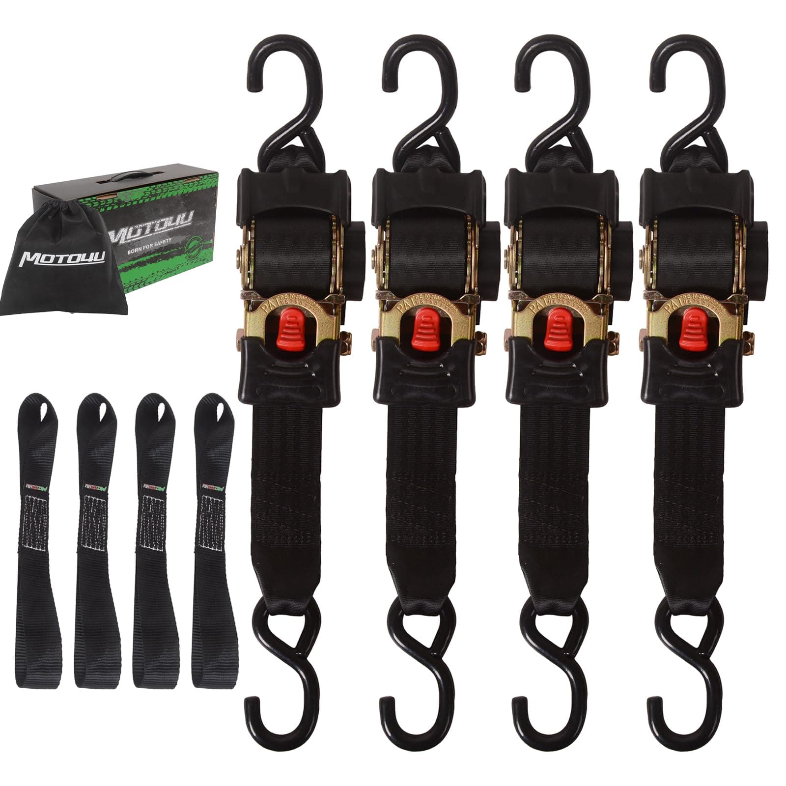 MOTO4U 2" x10' Retractable Ratchet Tie Down Straps Heavy Duty,4 Automatic Ratchet Straps Self Retractable with 4 Soft Loops,3000LBS Max Break Strength for Motorcycle Truck Trailer Cargo Van