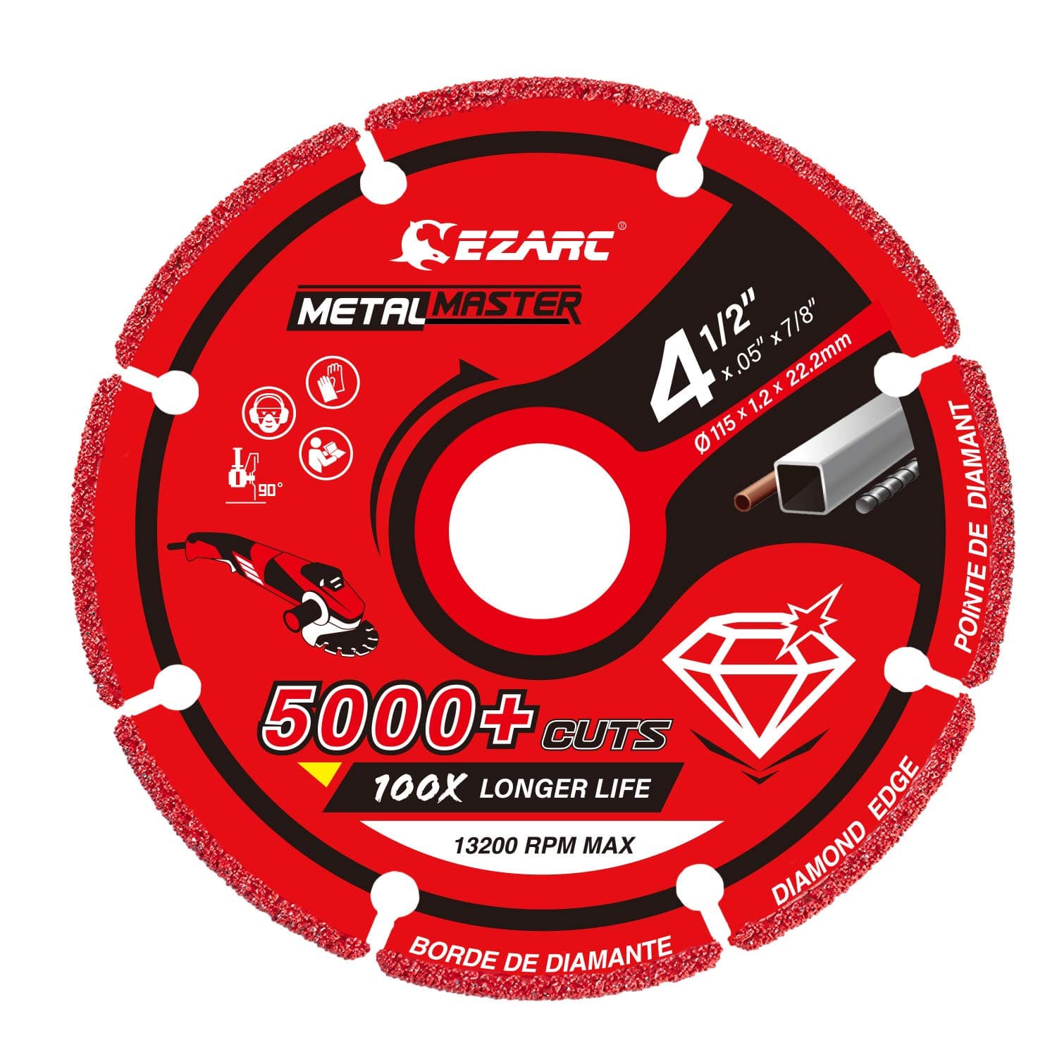 EZARC Diamond Cutting Wheel 4 1/2 x 7/8 Inch for Metal, Cut Off Wheel with 5000+ Cuts on Rebar, Steel, Iron and INOX