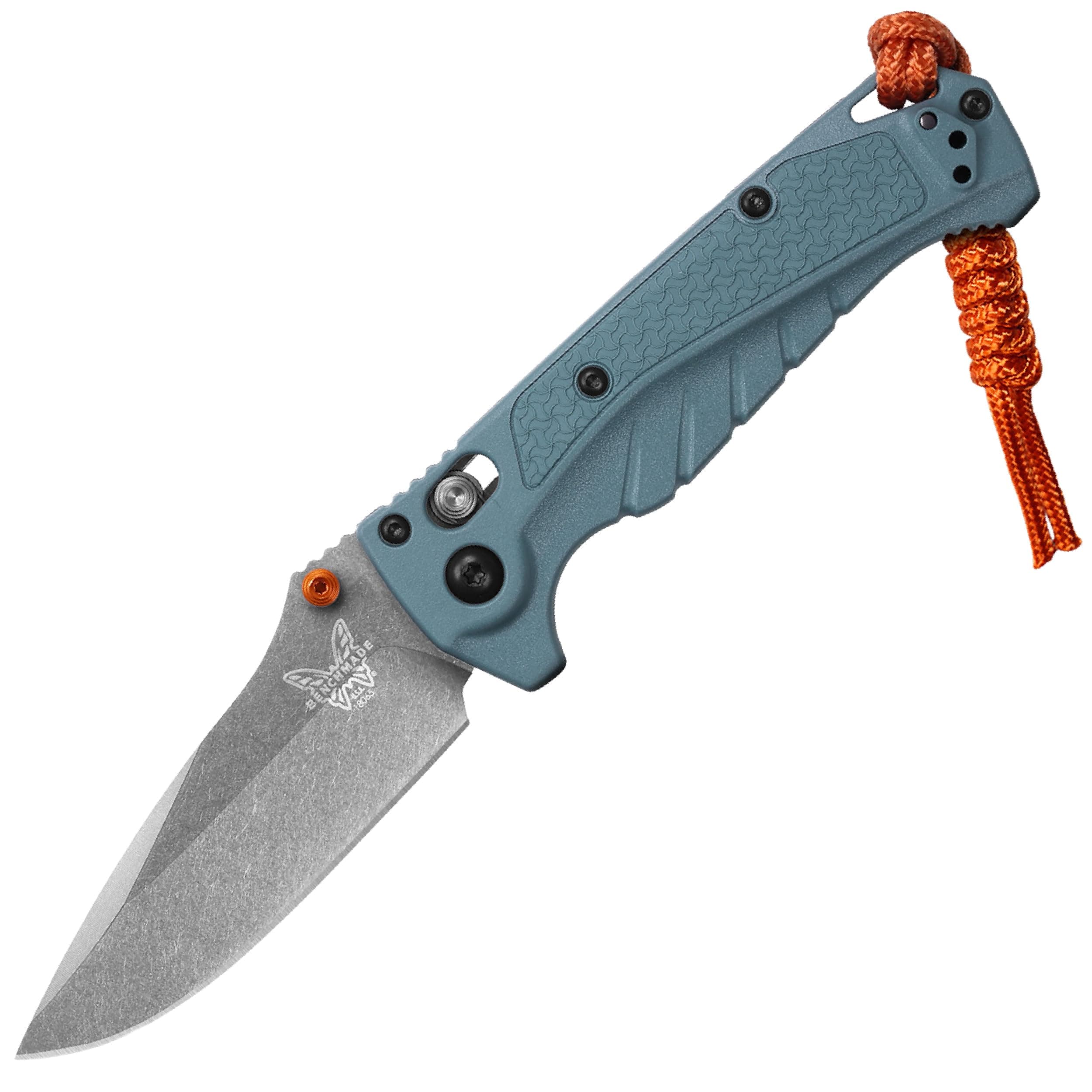 Benchmade - Mini Adira Outdoor, Water, Fishing Knife, Plain Edge Drop-Point Blade with Depth Blue Grivory Handle (18065)