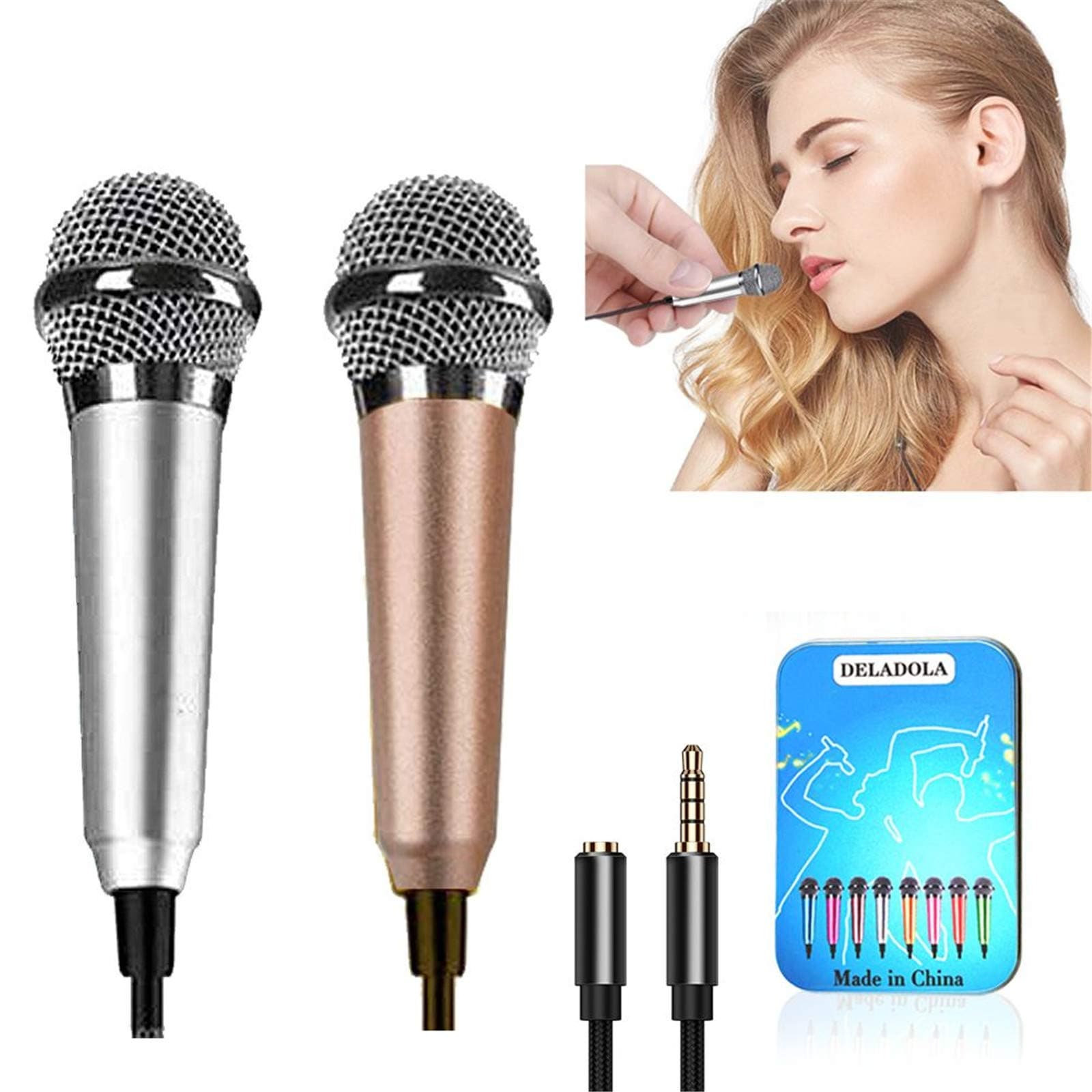 DELADOLA (2pack) mini Microphone Tiny Microphone for Mobile Phone Laptop Notebook Apple iPhone Sumsung Android（Silver+Rose Gold）