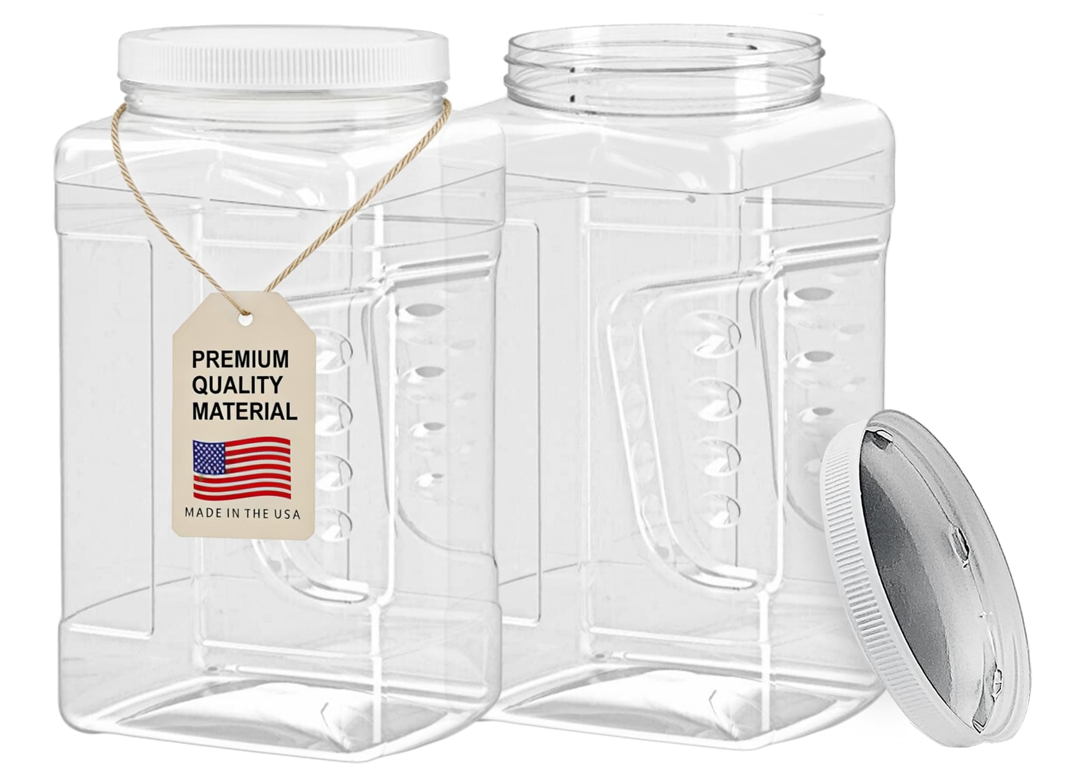 ljdeals 1 Gallon Clear Plastic Storage Containers Grip Jars, Wide Mouth Square Canisters, Pack of 2, BPA Free, Food Safe, Made in USA