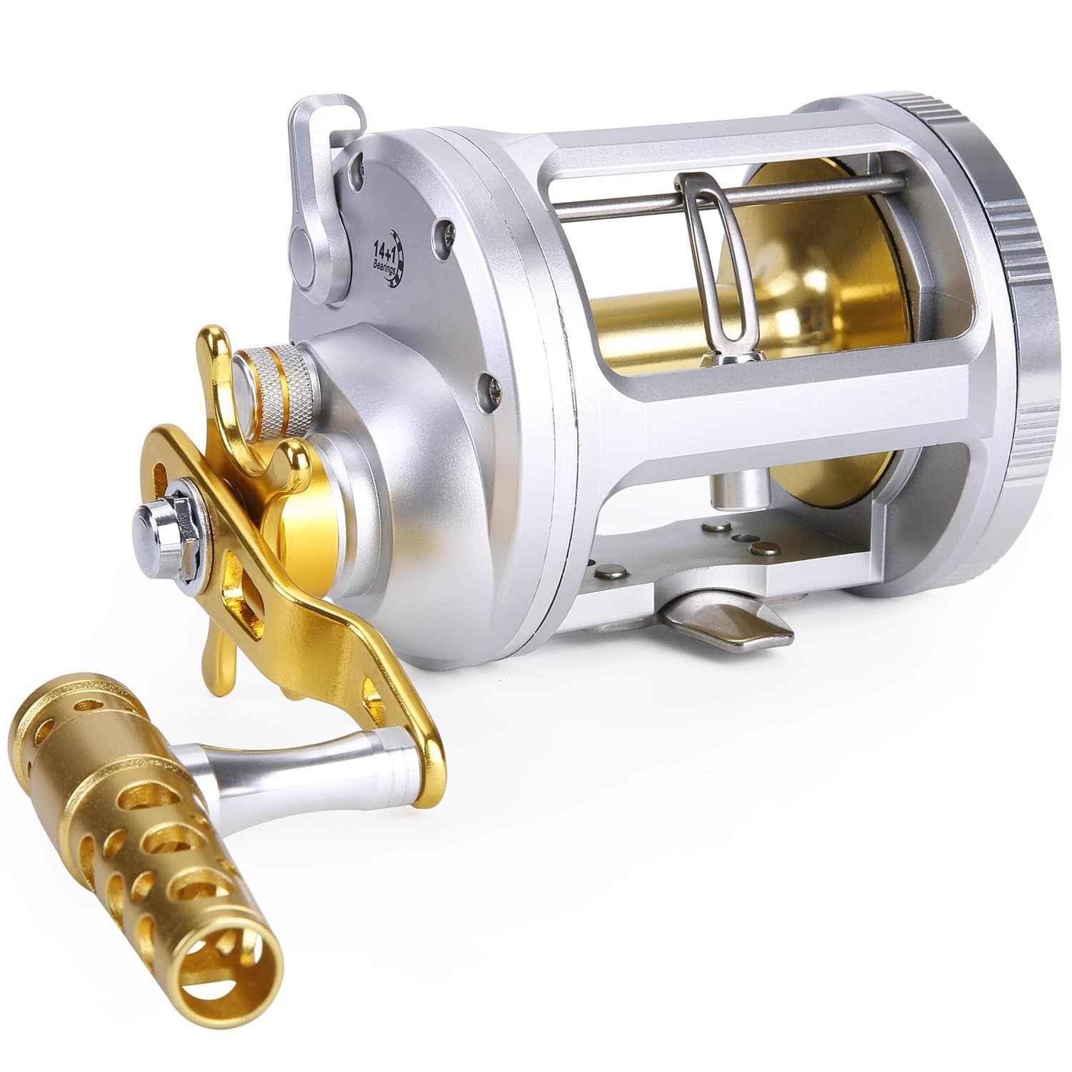 One Bass Fishing Reels Level Wind Trolling Reel Conventional Jigging Reel for Saltwater Big Game Fishing(TA2000 Silver-Gold-Right Handed)
