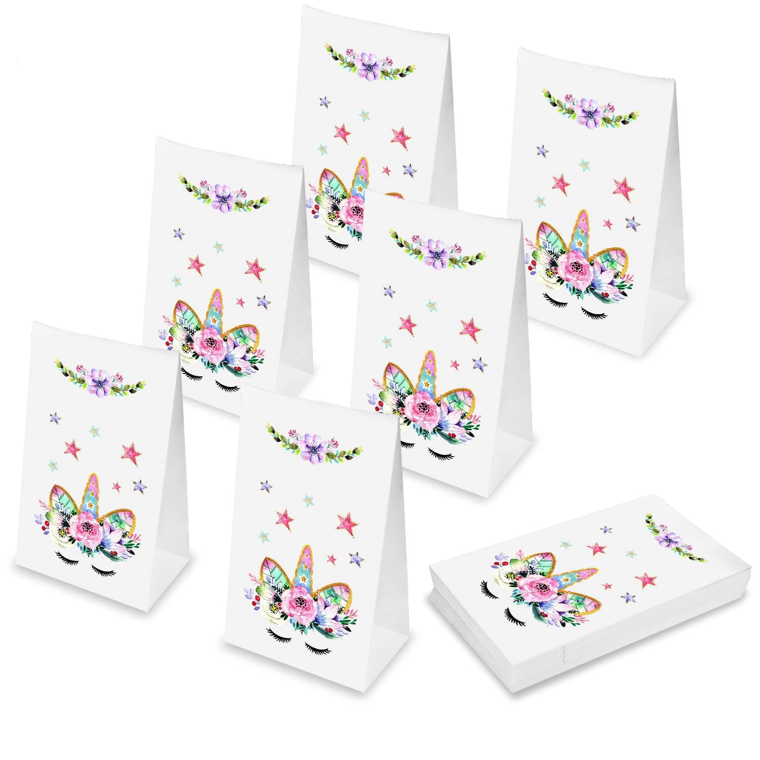 Unicorn Party Bags,Outego Unicorn Paper Bags Unicorn Party Favor Bags for Kids Birthday Party Goodie Bags (24 Pack)