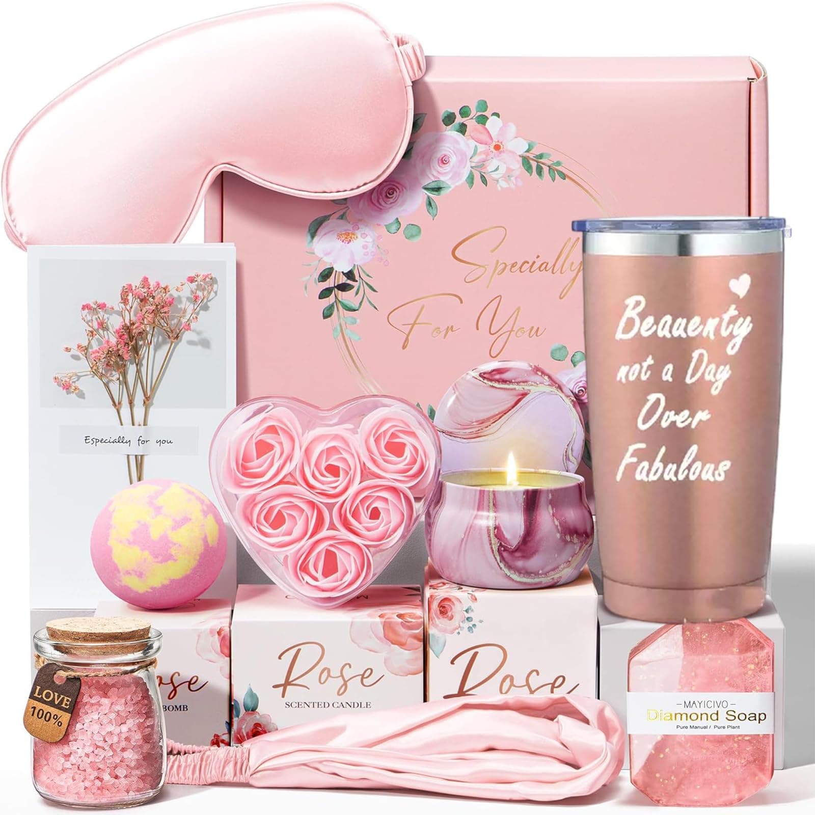 Beauenty 10PC Scented Candles & Bath Bombs Set,Gifts for Women for Birthday Women's Day Mother's Day,Bubble Bath Set Gifts for Woman,Relaxing Spa Gift Set for Women (pink)