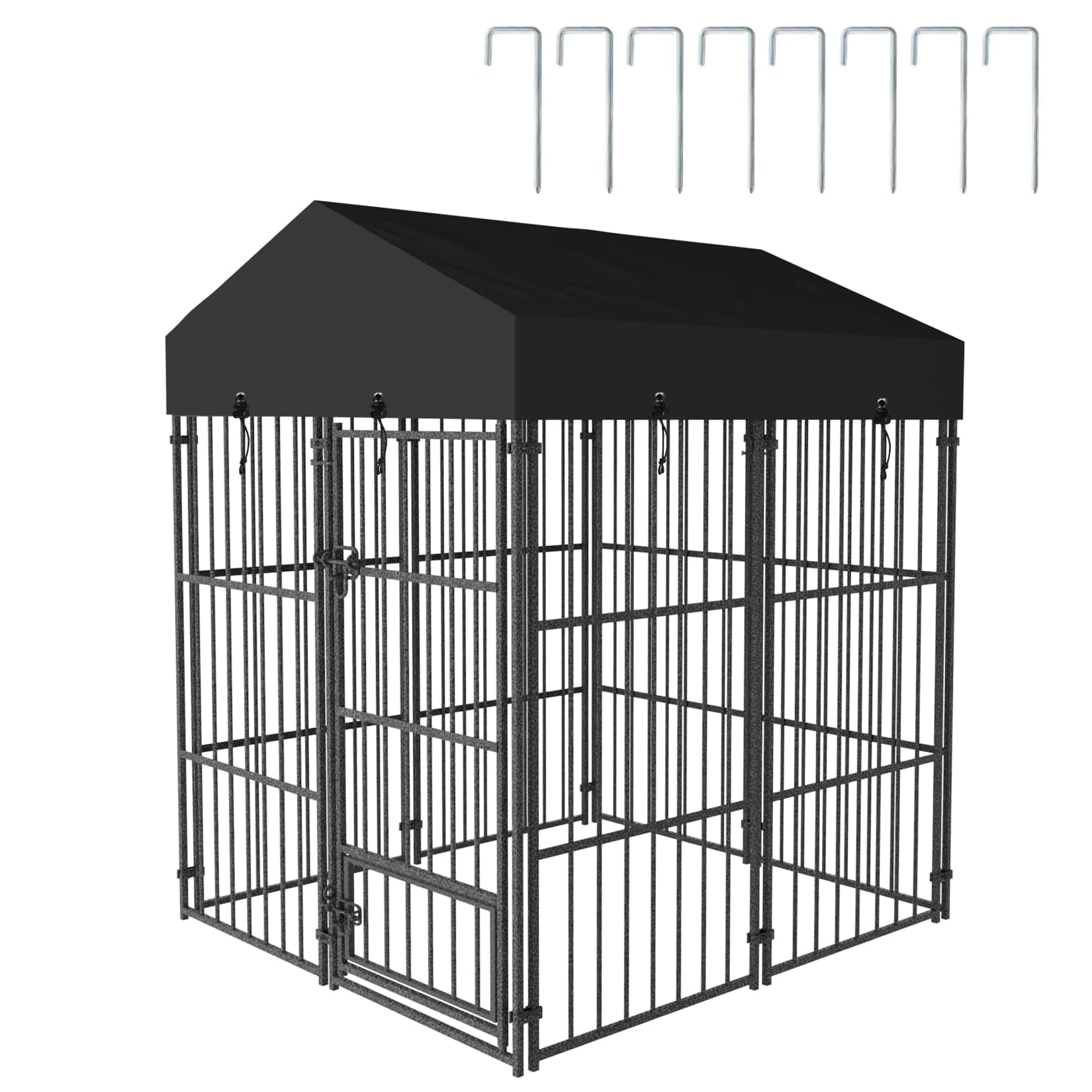 Large Outdoor Dog Kennel Crate: Heavy Duty Pet House Cages, Wire Outside Walk In Chicken Run Cage Coop with UV-Resistant Waterproof Canopy Roof Cover and Stakes (127x120x165cm)(Not for little cat)