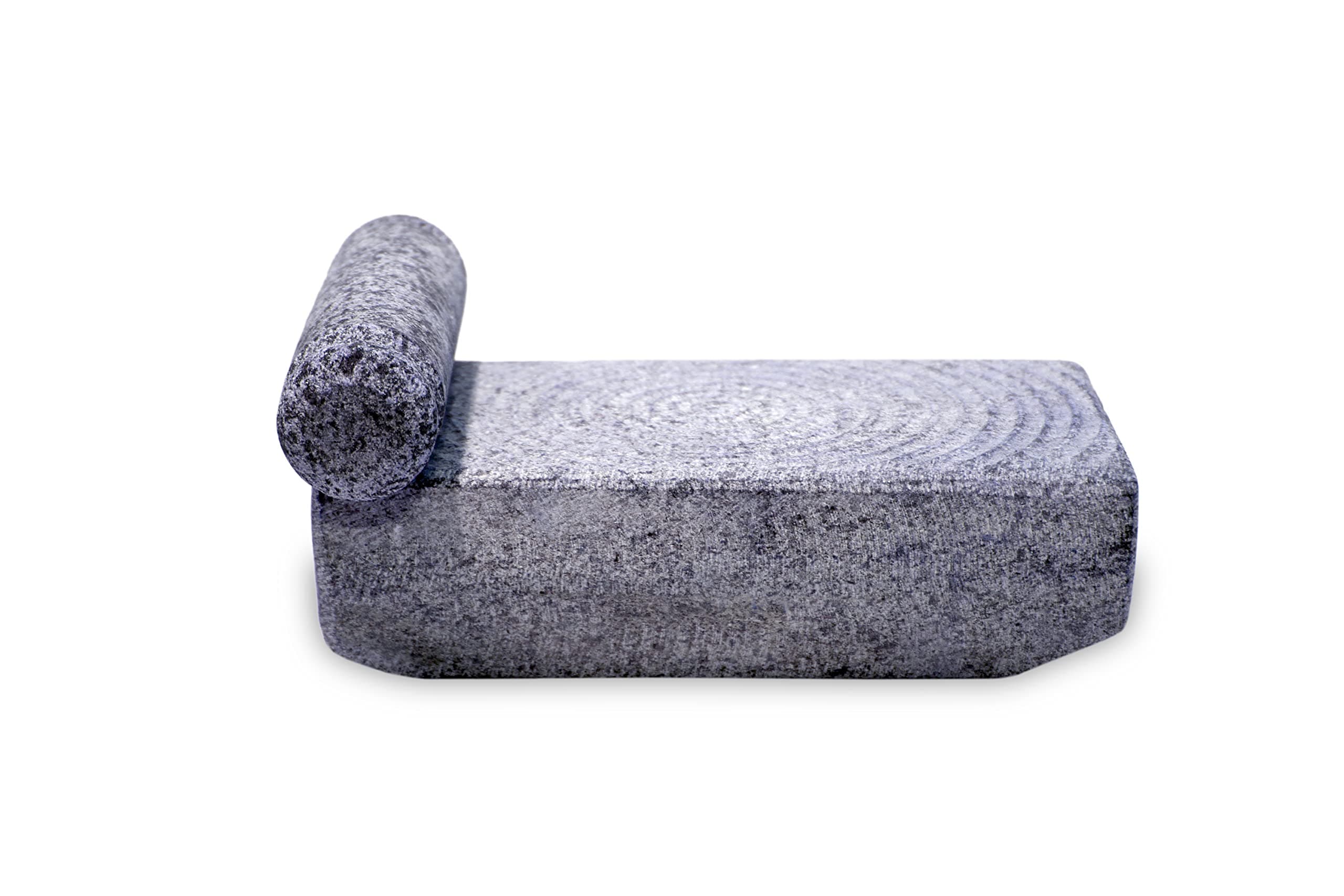 Mortar and Pestle Set Stone for Spices, Okhli Masher, Khalbatta, Kharal, Mixer, Natural & Traditional Grinder and Musal, Well Design for Kitchen (Grey) (10 * 5 small Ammi)