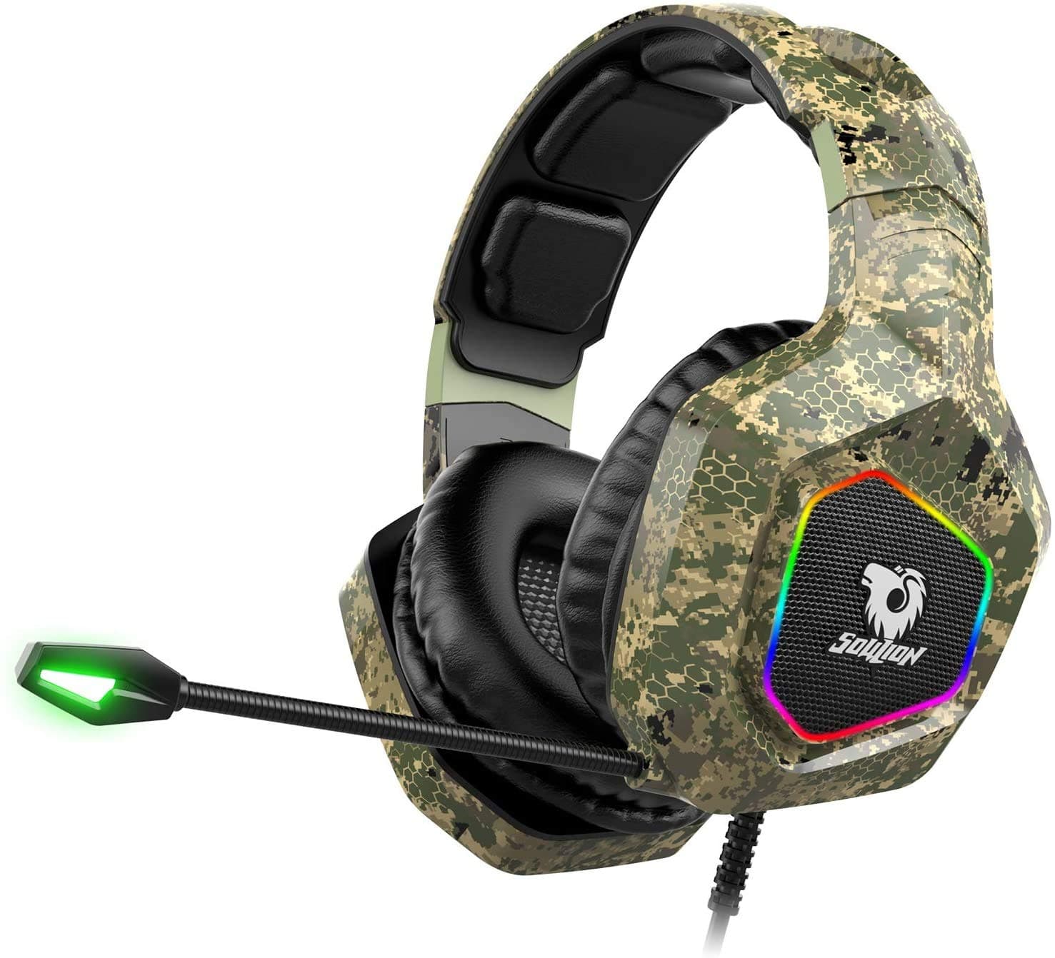 SOULION Tracer 25 Gaming Headset for PS4 Xbox One PC, Stereo Surround Sound Gaming Headphones with Noise Cancelling Microphone, RGB Lights for Computer Laptop NS Mobile