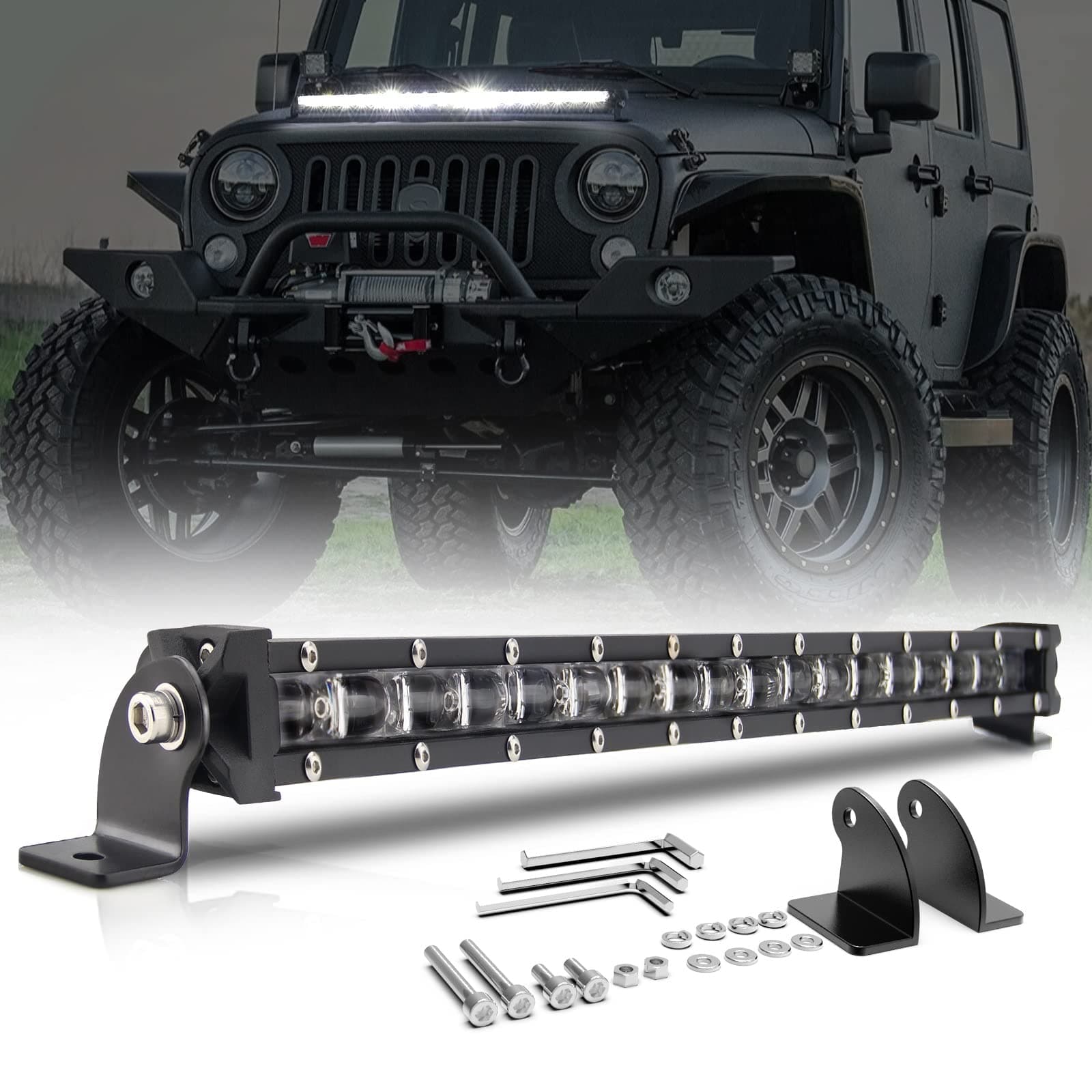 Led Light Bar Single Row 20 Inch Led Light Bar Ultra-Thin Spot Flood Combo Driving Light Off Road Lights Single Row Light Bar Super Slim Led Bar for Truck ATV, UTV, SUV (9610A-20INCH)