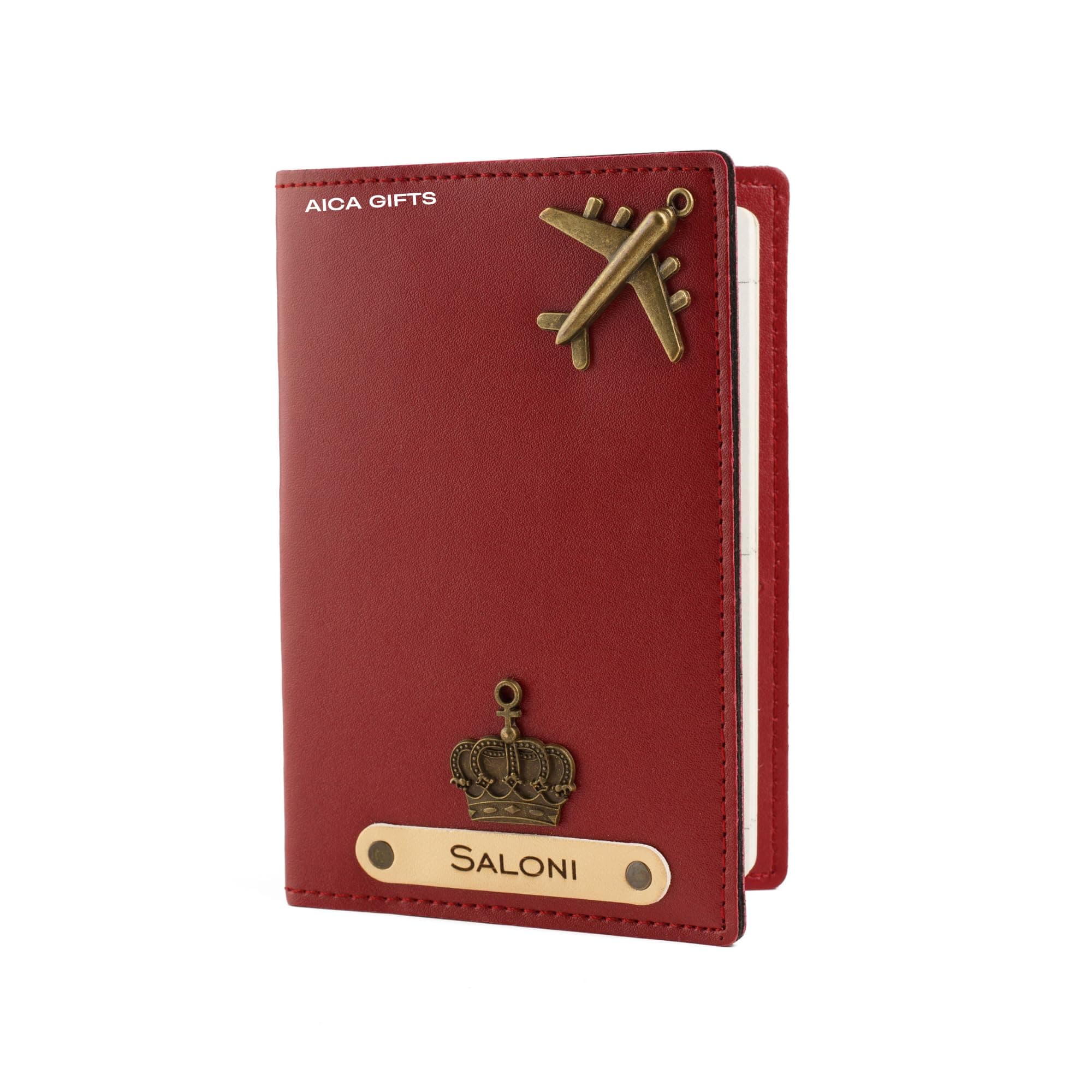 Personalised Name & Charm Leather Passport Cover Holder for Men & Women (Wine Color Passport Full Size) | Gifts for Women | Gift for Man | Return Gifts for Birthday | Passport Cover for Men(Wine)
