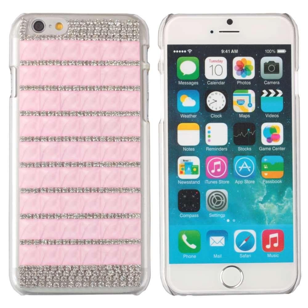 ACC5Star(TM) New Stylish Bling Diamante Diamond Cristal Silver Chain Clear Case Cover Skin for Apple iphone 6 (4.7 inch screen) + Random Color Stylus + 1015 Cm Green Soft Clean Cloth with Logo (Pink)