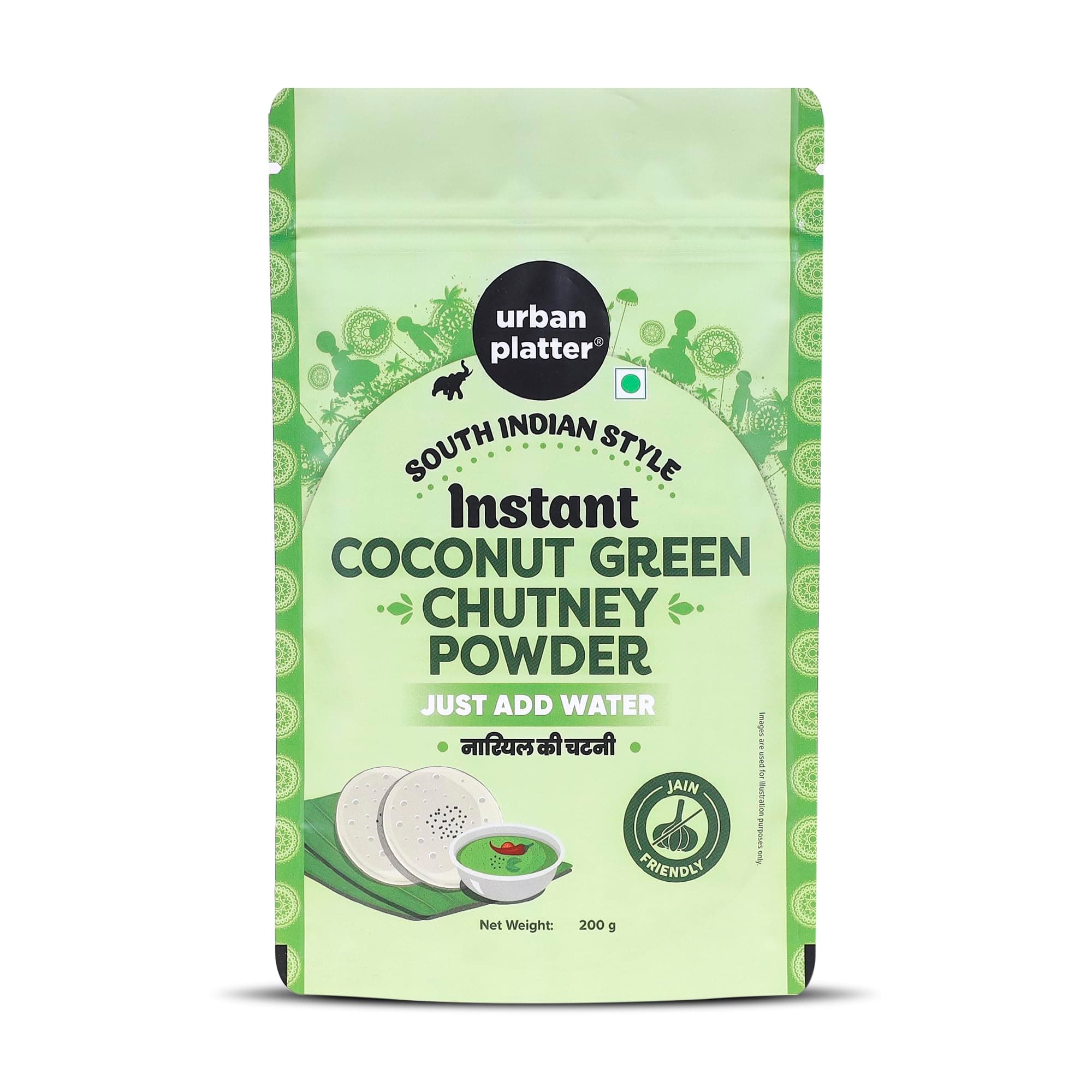 Urban Platter Coconut Green Chutney Powder | 7.05 Oz (200g) | Flavorful & Ready to Use | Just Add Water | Traditional South Indian Style Mix for Idli, Dosa, Vada & Snacks