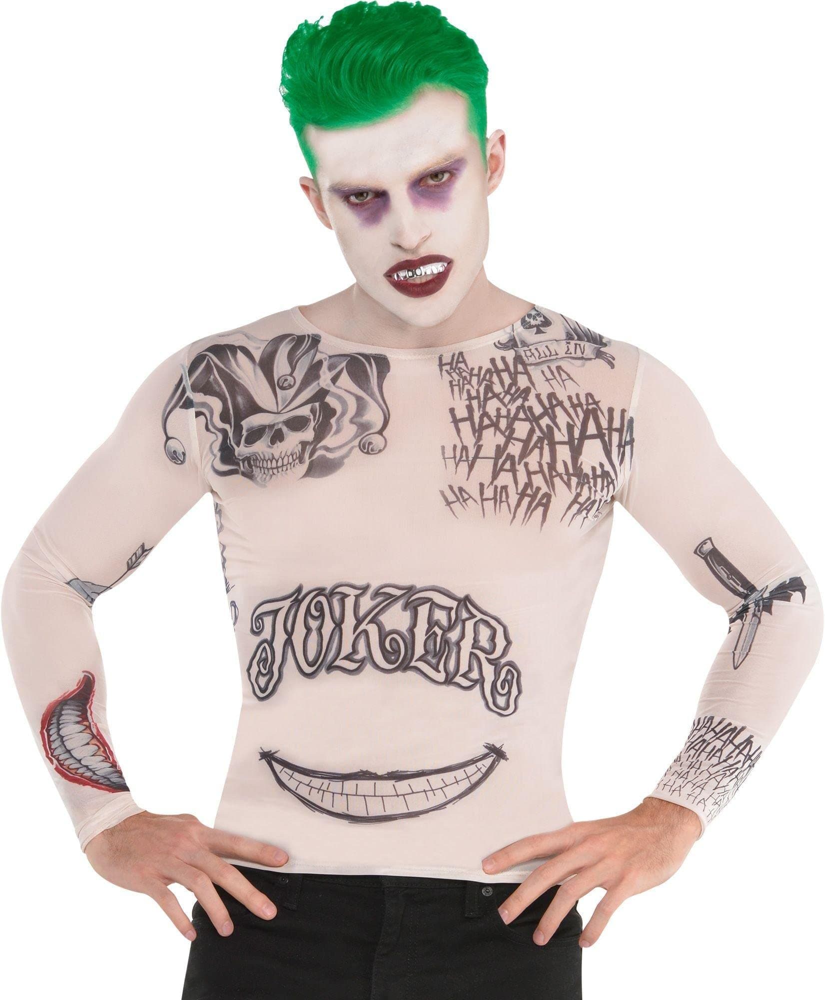 SUIT YOURSELFSuicide Squad Long-Sleeve Tattoo Joker Shirt for Adults, One Size up to Men's Size 40-42, Features Tattoos