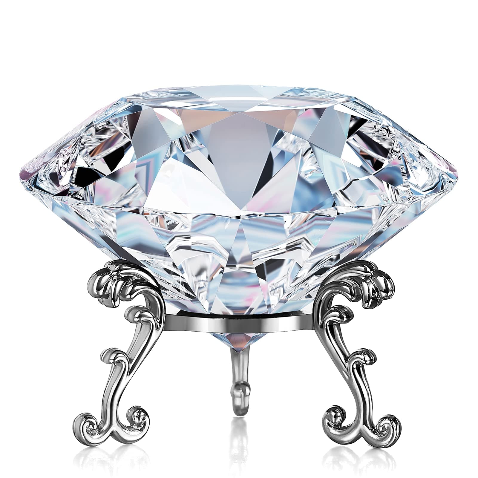 Hicarer Large Crystal Diamond Paperweight Clear Diamond Shaped Crystal Paperweight Glass Gem Centerpieces Decoration with Bracket for Home Office Wedding Decoration (Transparent)