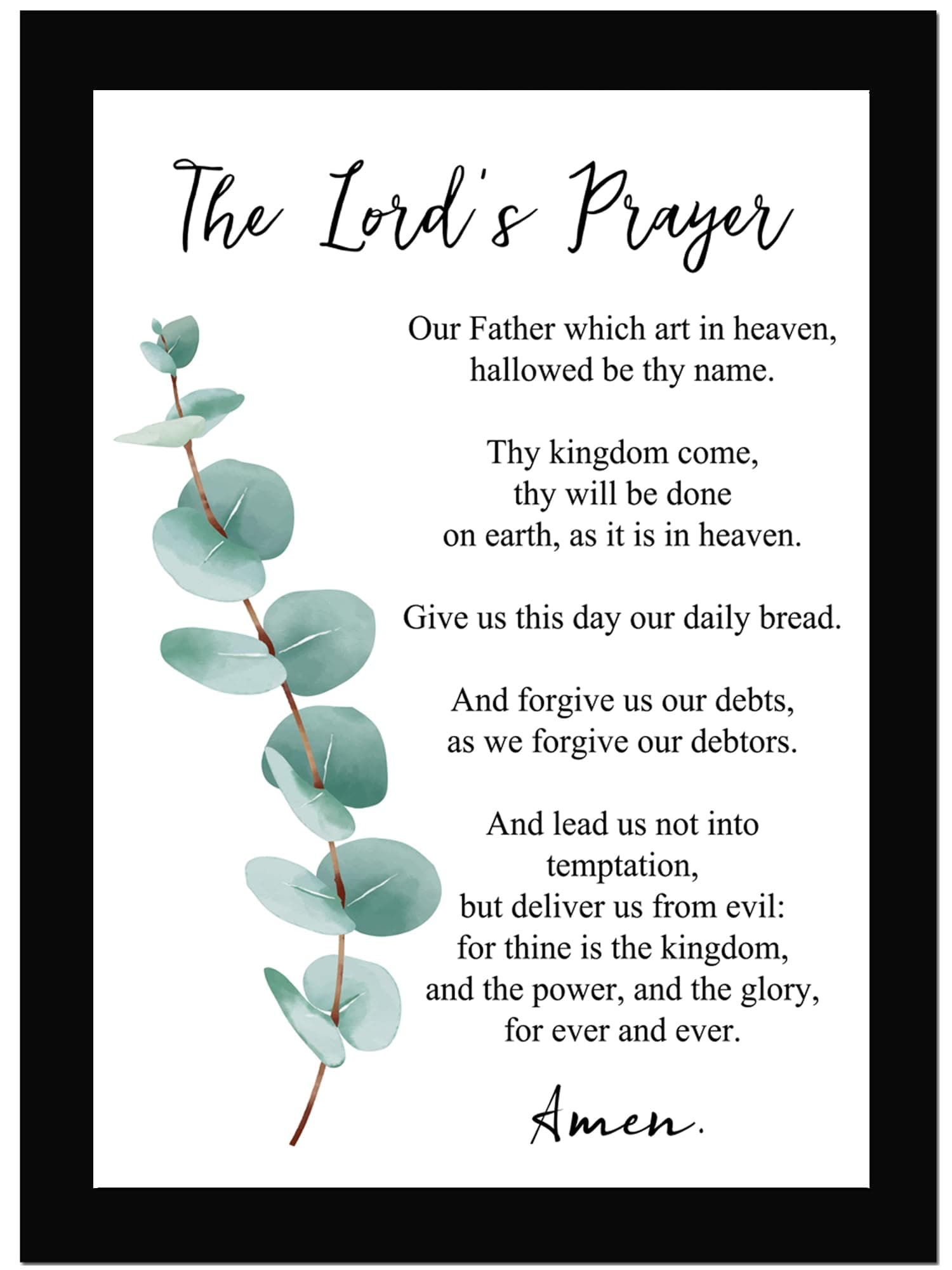 The Lord's Prayer - Leaves Printed, Bible Verse Wall Photo Framed Wall Poster, Bible Quotes Print with Frame, Home (13.6 inch x 10.2 inch) Multicolor