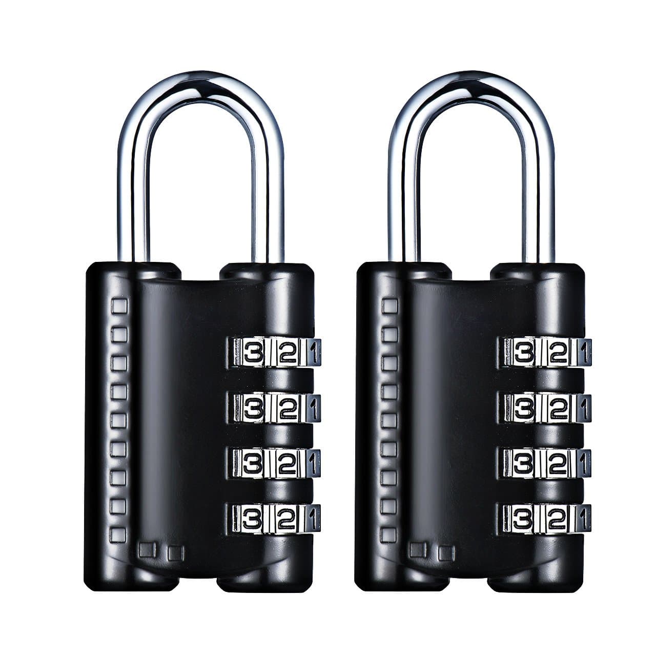 4 Digit Combination Lock, Turbot 2 Pack Padlock Set for Storage Lockers, Gym Locker, Sports Locker, Filing Cabinet, Toolbox, Luggage, Suitcases-Black