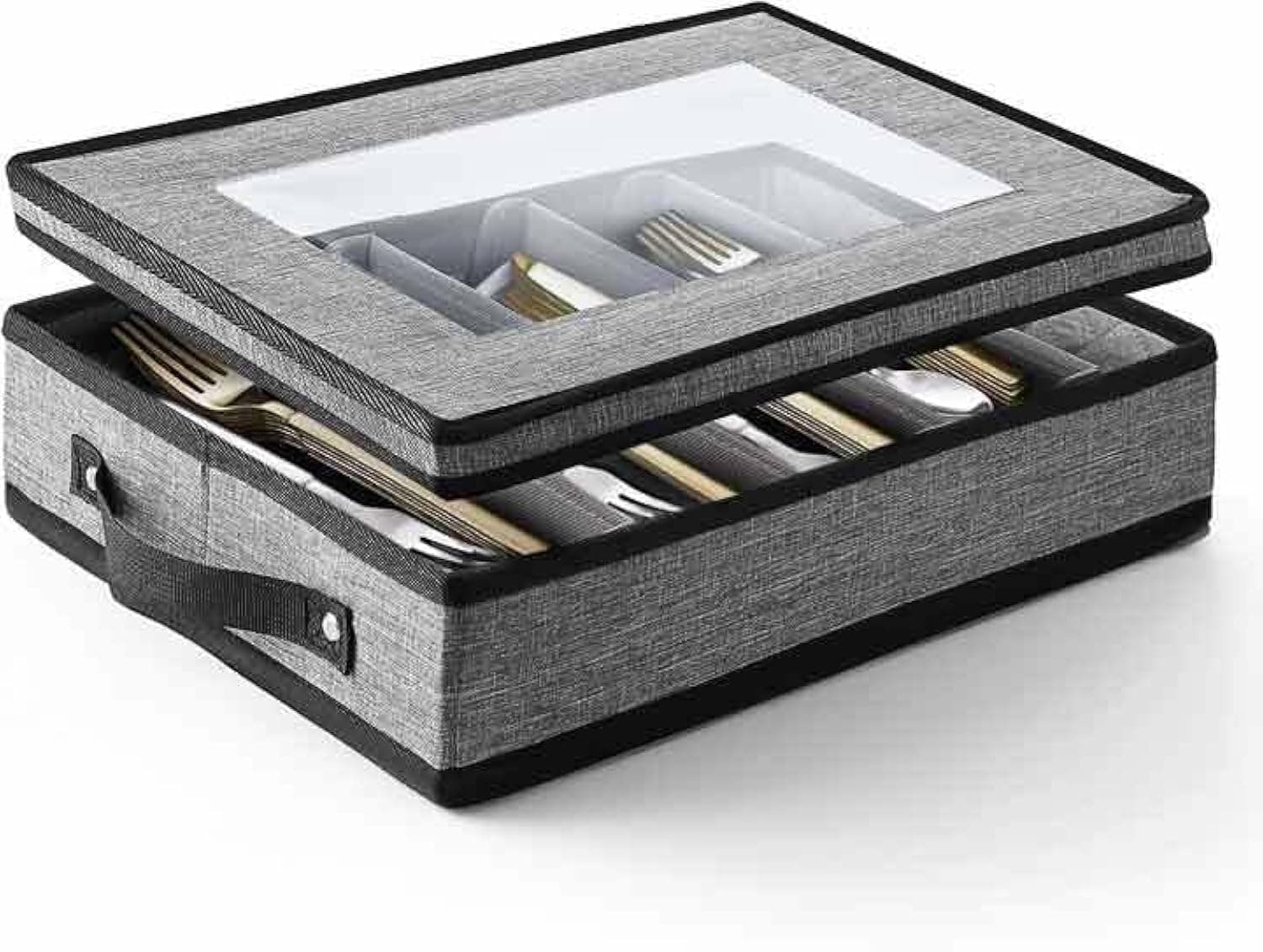 Flatware & Utensil Storage - Durable Silverware Storage Box with Padded Dividers, 5 Compartment Flatware Storage Case, Silverware Case with Handles and Removable Lid - Protects and Organizes Cutlery