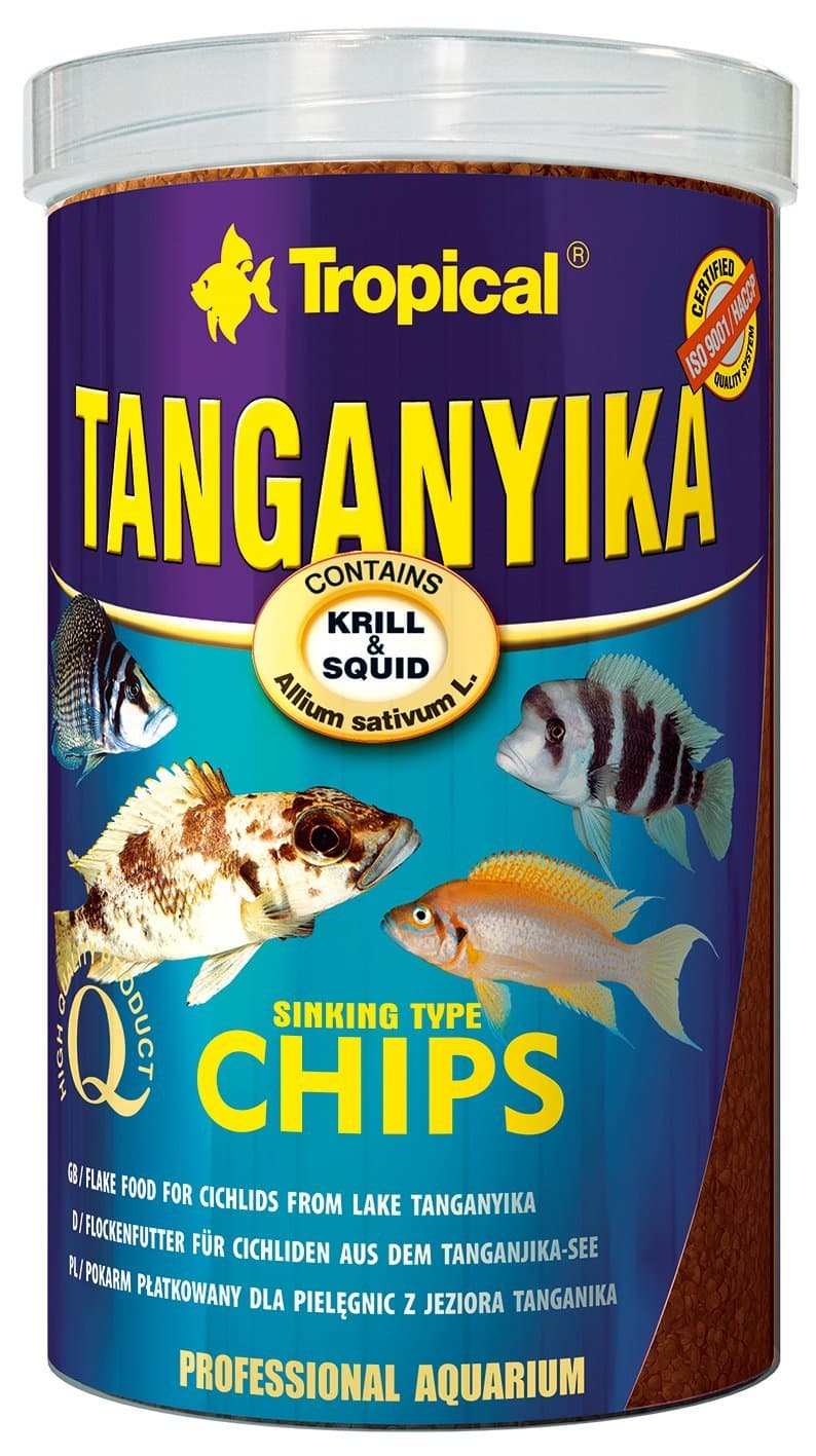 TANGANYIKA CHIPS 1000ml / 520g - premium sinking food for large carnivorous cichlids (krill, squid, spirulina & vitamin c)